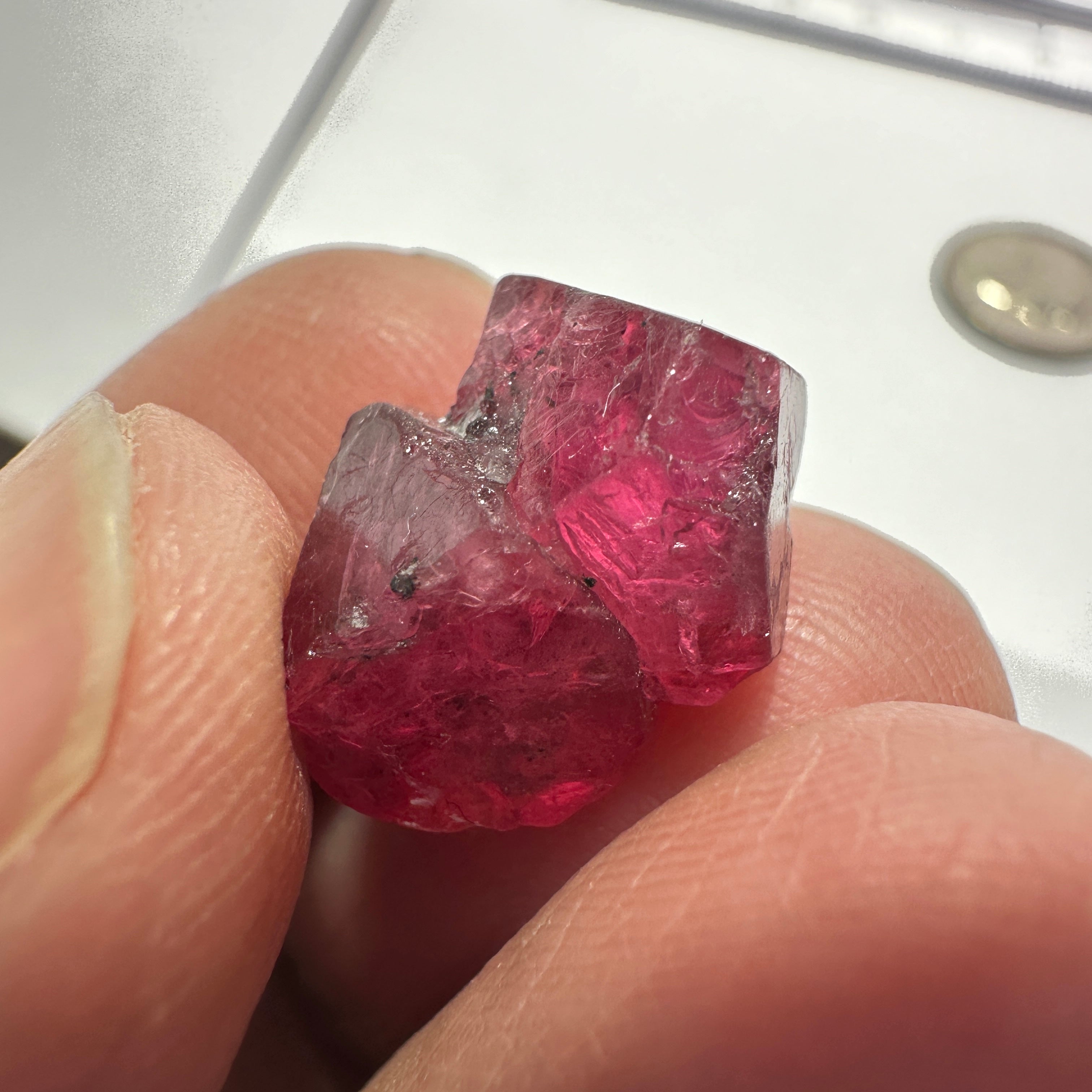 13.48ct Mahenge Red Spinel Crystal, Twin Crystal, Mahenge, Tanzania, Untreated Unheated - Tiny Facetable Portions. 15.9 x 9 x 8.8 mm