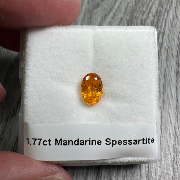 1.77ct Mandarin Spessartite Garnet, Loliondo, Tanzania, Untreated Unheated. Stone has a tiny crack across the crown and table
