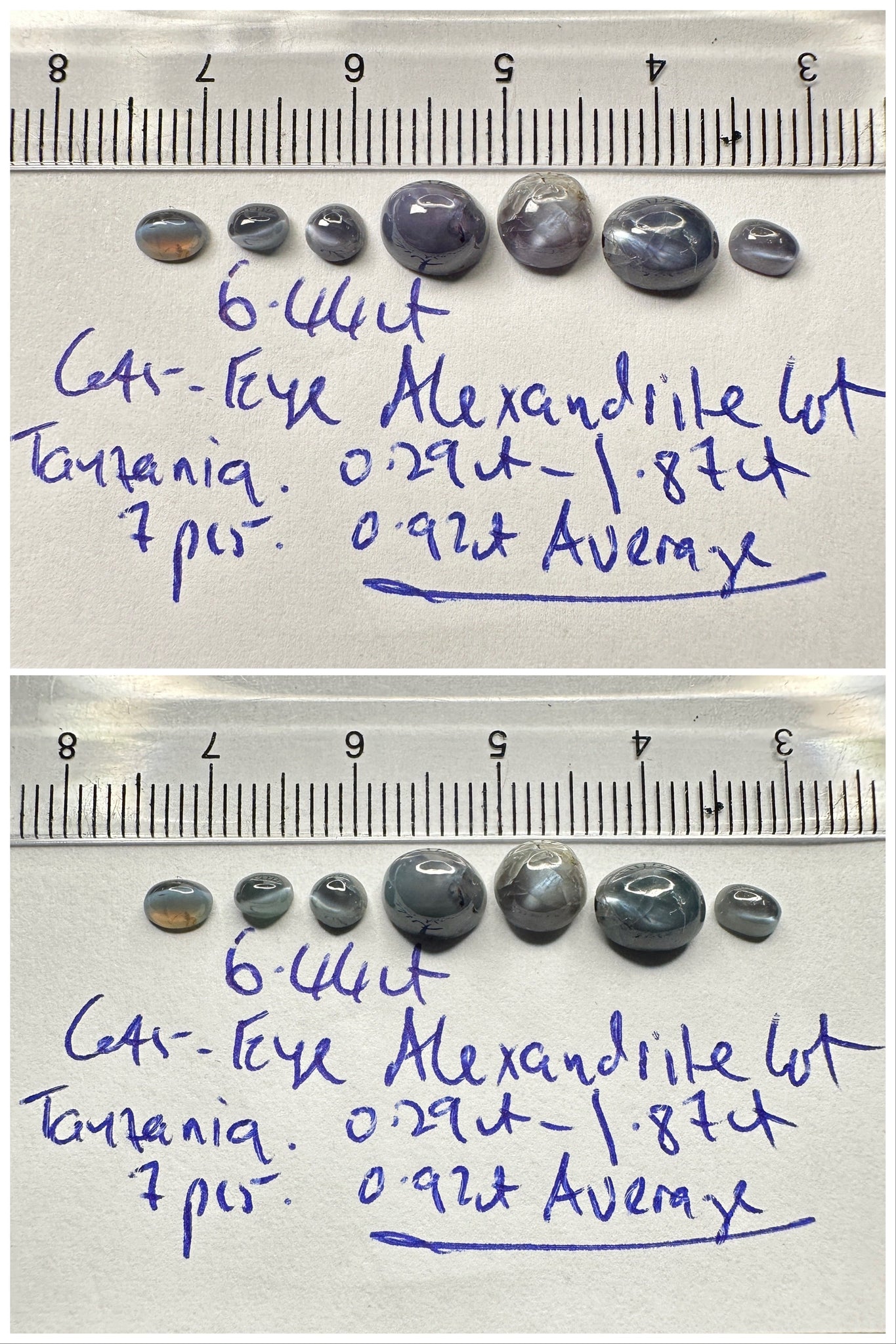 6.44Ct Cats-Eye Alexandrite Lot Tanzania Untreated Unheated. 0.29Ct-1.87Ct. 7Pcs 0.92Ct Average