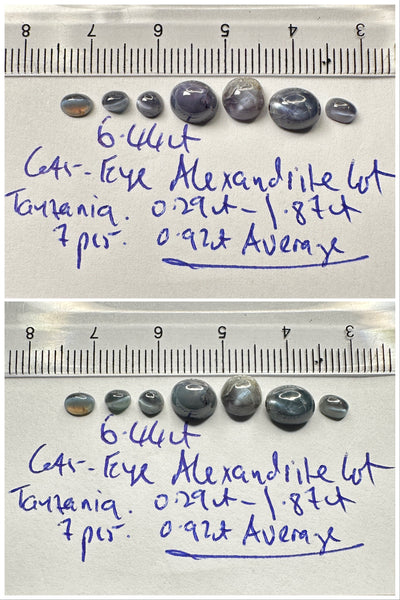 6.44Ct Cats-Eye Alexandrite Lot Tanzania Untreated Unheated. 0.29Ct-1.87Ct. 7Pcs 0.92Ct Average