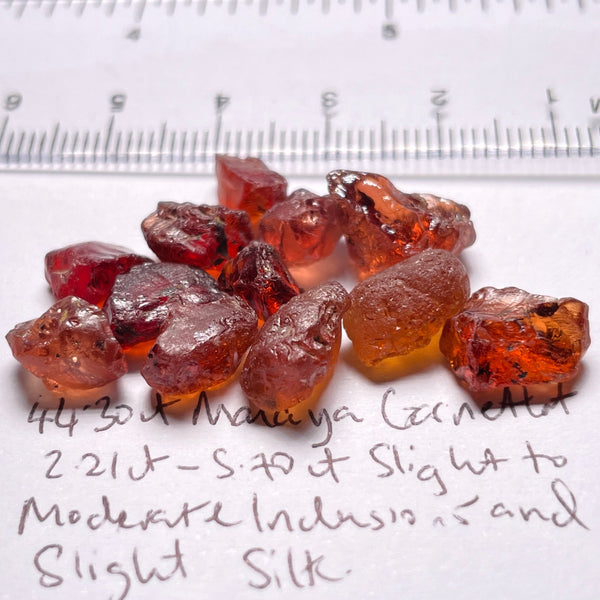 44.30Ct Malaya Garnet Lot All Have Slight To Moderate Inclusions And Silk Tanzania Untreated
