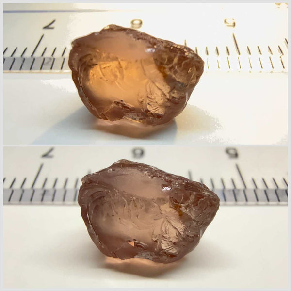 Peach Malaya Colour Shift Garnet, 4.26ct, some spots on the outside, will come off on preform, see super enlarged photos, rest vvs-if, Unheated Untreated, Umba Valley Tanzania