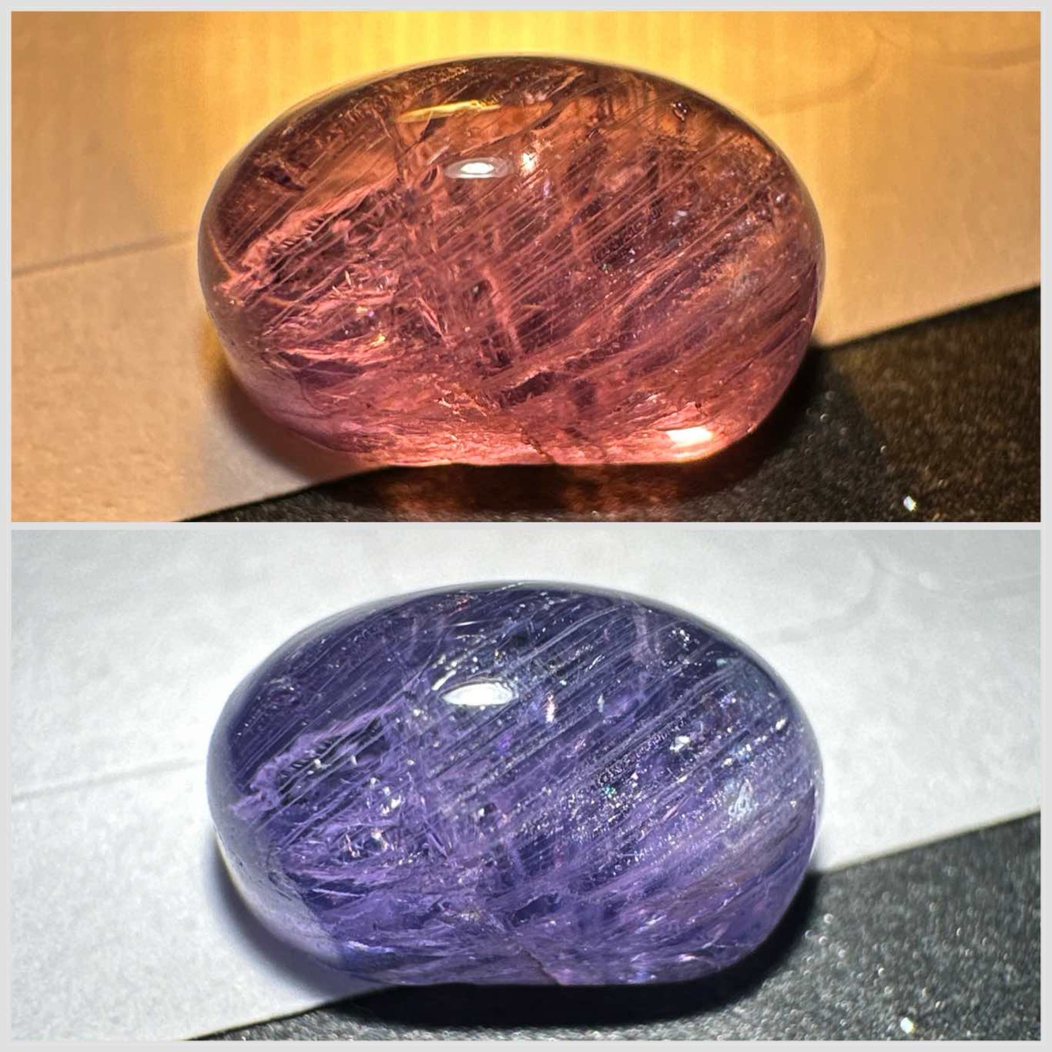 Colour Change Sapphire Cabochon, 3.46ct, Umba Valley, Tanzania. Untreated Unheated.