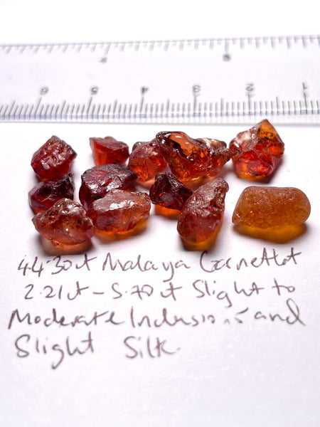 44.30Ct Malaya Garnet Lot All Have Slight To Moderate Inclusions And Silk Tanzania Untreated