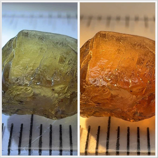 Colour Change Garnet, 6.75ct, Tanzania, Untreated Unheated, silky with slight inclusions on the outside, I have circled where the inclusions are, see other photos, the base colour in normal room light is the second pic