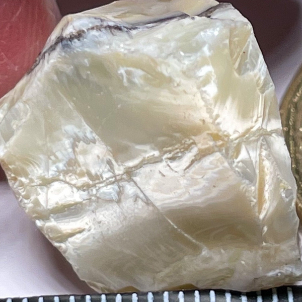 Opal, 27.39ct, Tanzania, Untreated Unheated, from a 1999 deposit, chatoyant (White Pearly cats-eye effect)