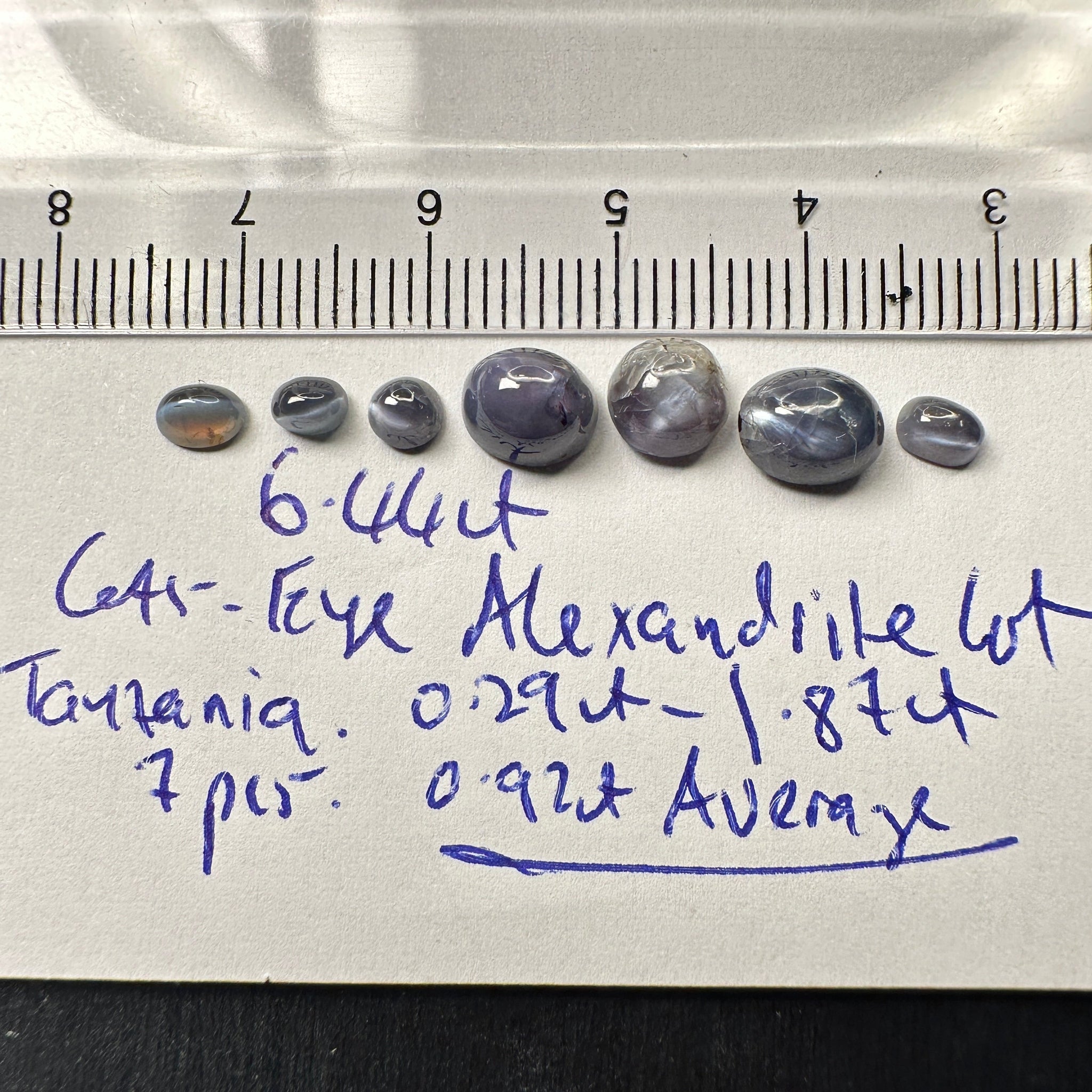 6.44Ct Cats-Eye Alexandrite Lot Tanzania Untreated Unheated. 0.29Ct-1.87Ct. 7Pcs 0.92Ct Average