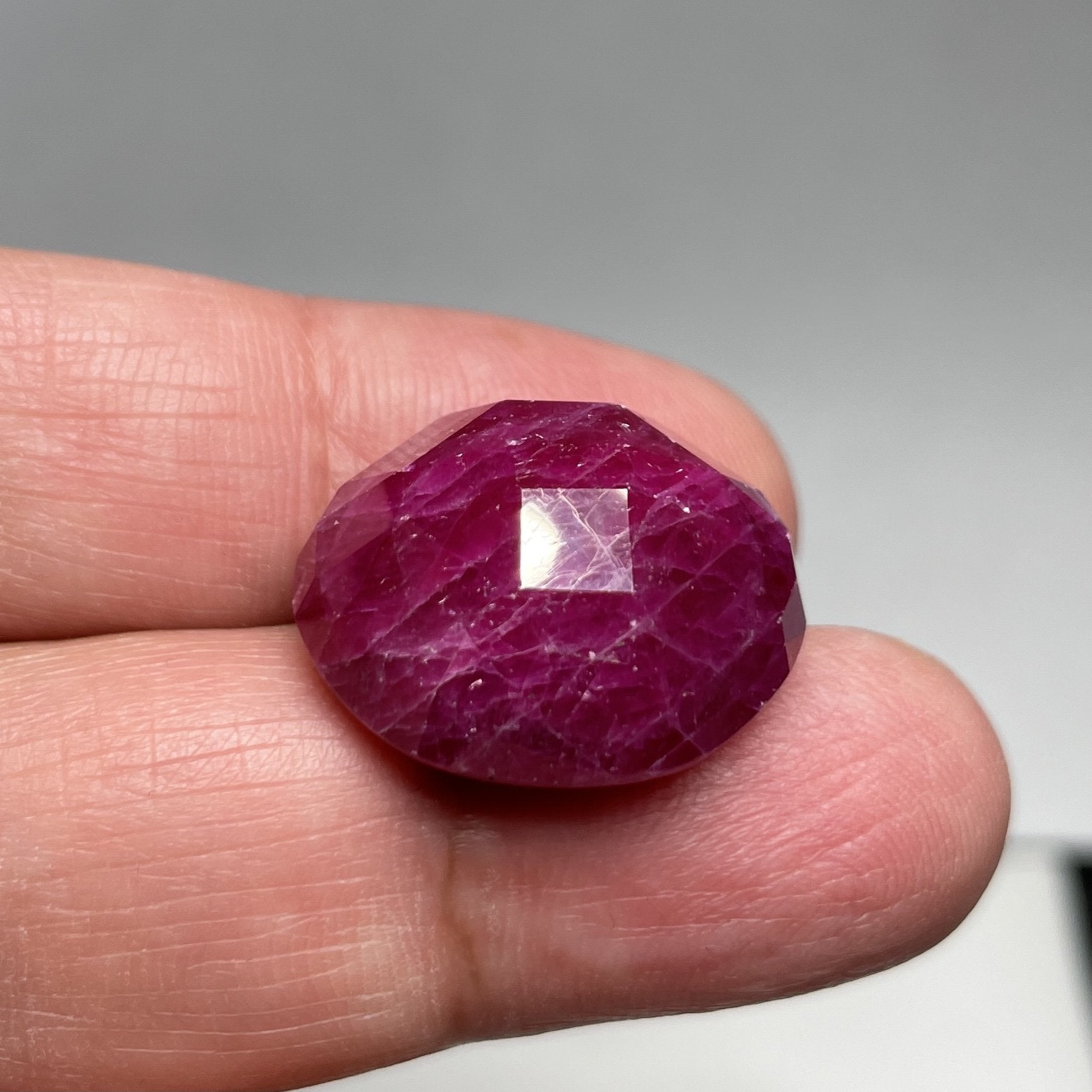 47.27Ct Faceted Ruby Cab Longido Tanzania Untreated Unheated. 21 X 19.5 11Mm