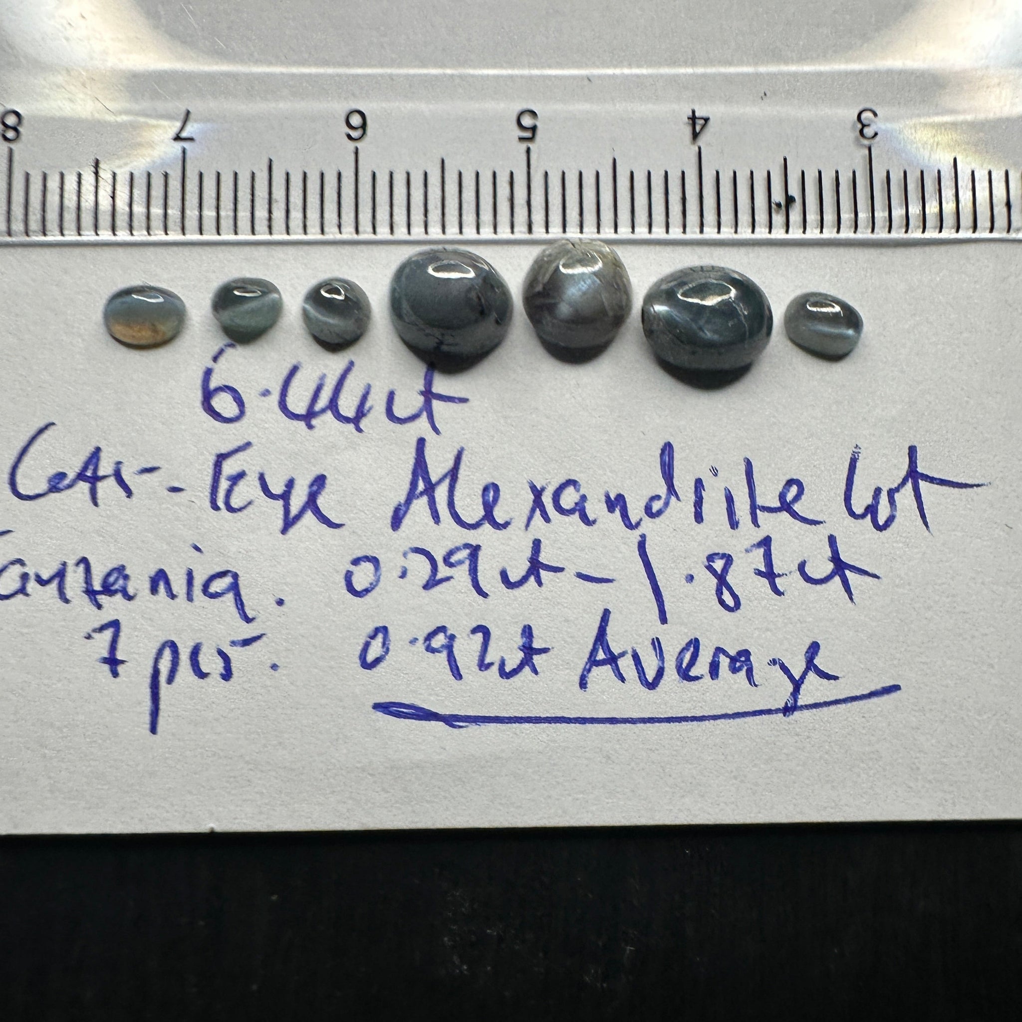 6.44Ct Cats-Eye Alexandrite Lot Tanzania Untreated Unheated. 0.29Ct-1.87Ct. 7Pcs 0.92Ct Average