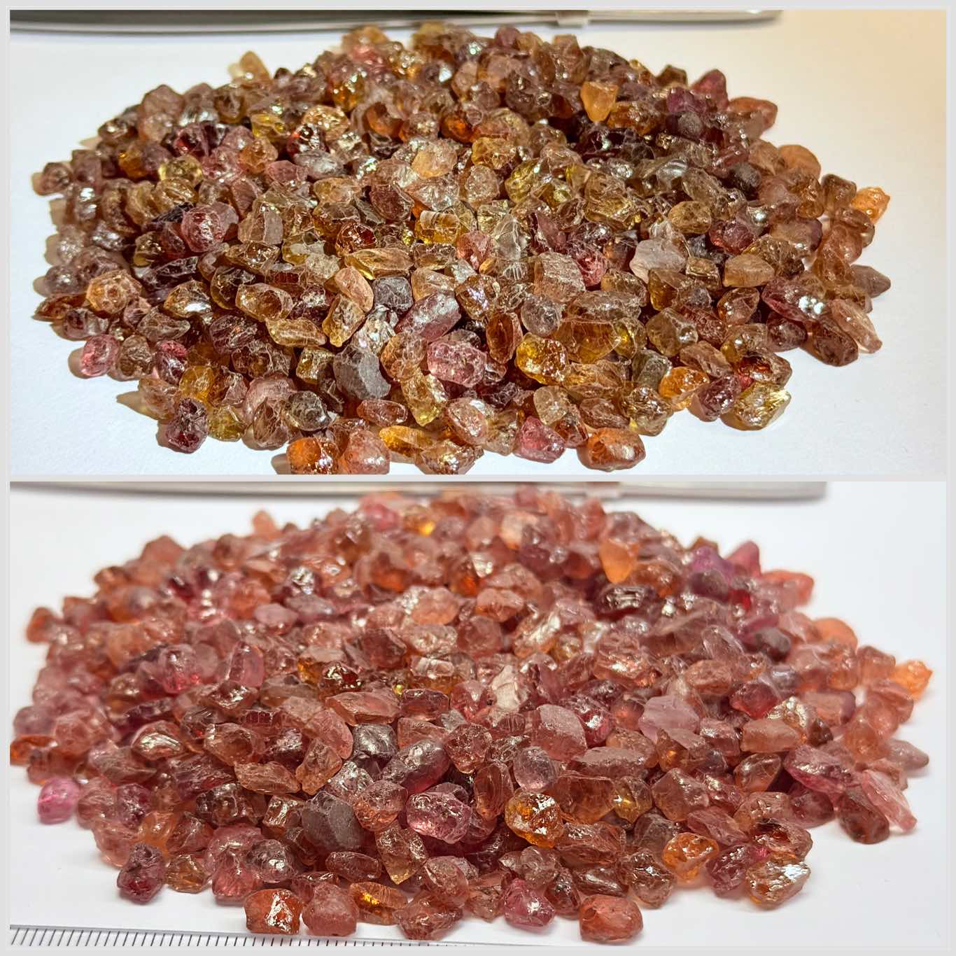 Mixed Garnets from Lindi Tanzania Lot, 197gm / 985ct, many Malayas, colour change / shift, all are either slightly included or spotty, less than $3/gm, 1.4ct av.