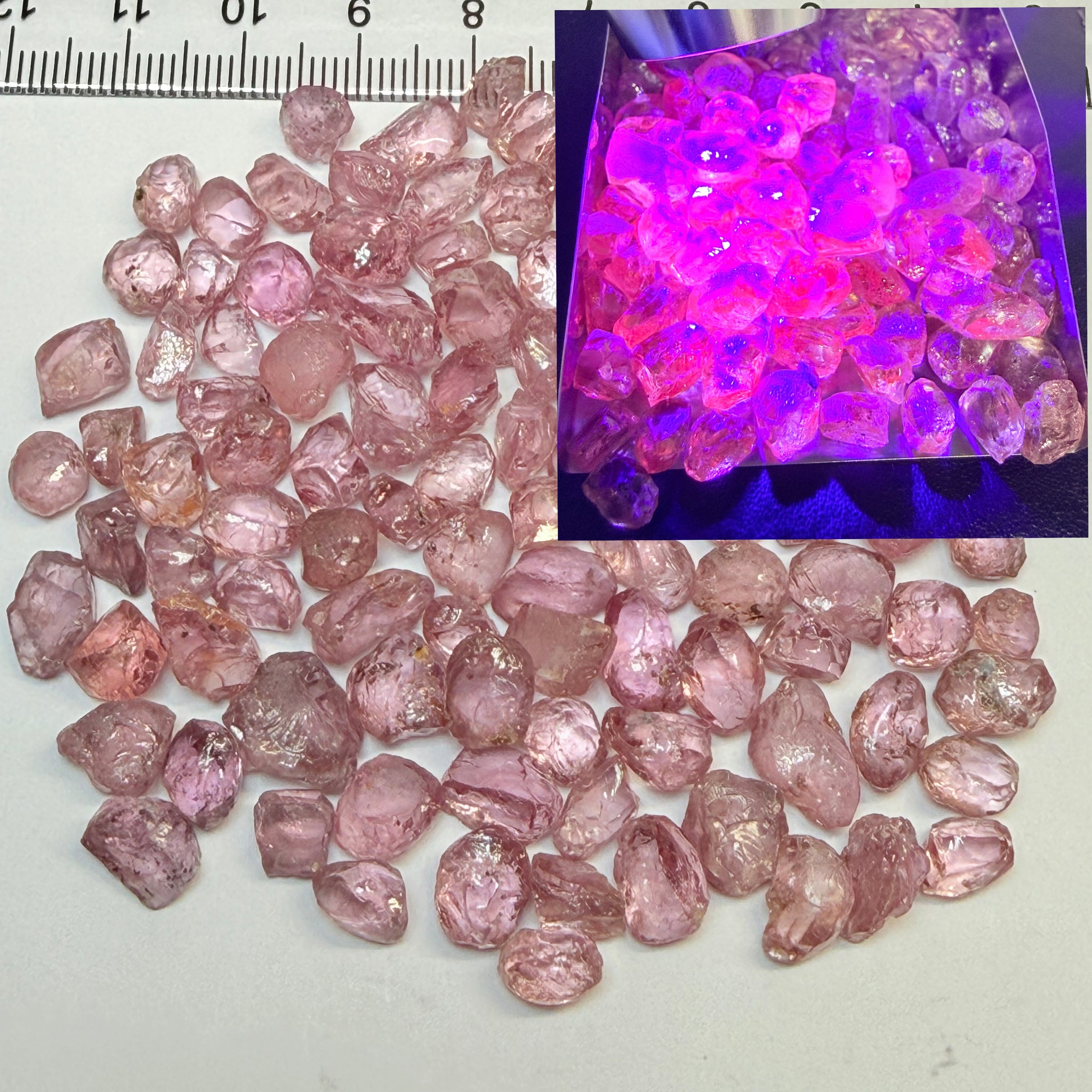 Dragon Garnet, 48.00gm / 240ct Lot, Tanzania, Untreated Unheated, mixed clarity lot from moderately included to internally flawless, 2ct average, see the video for uv effect