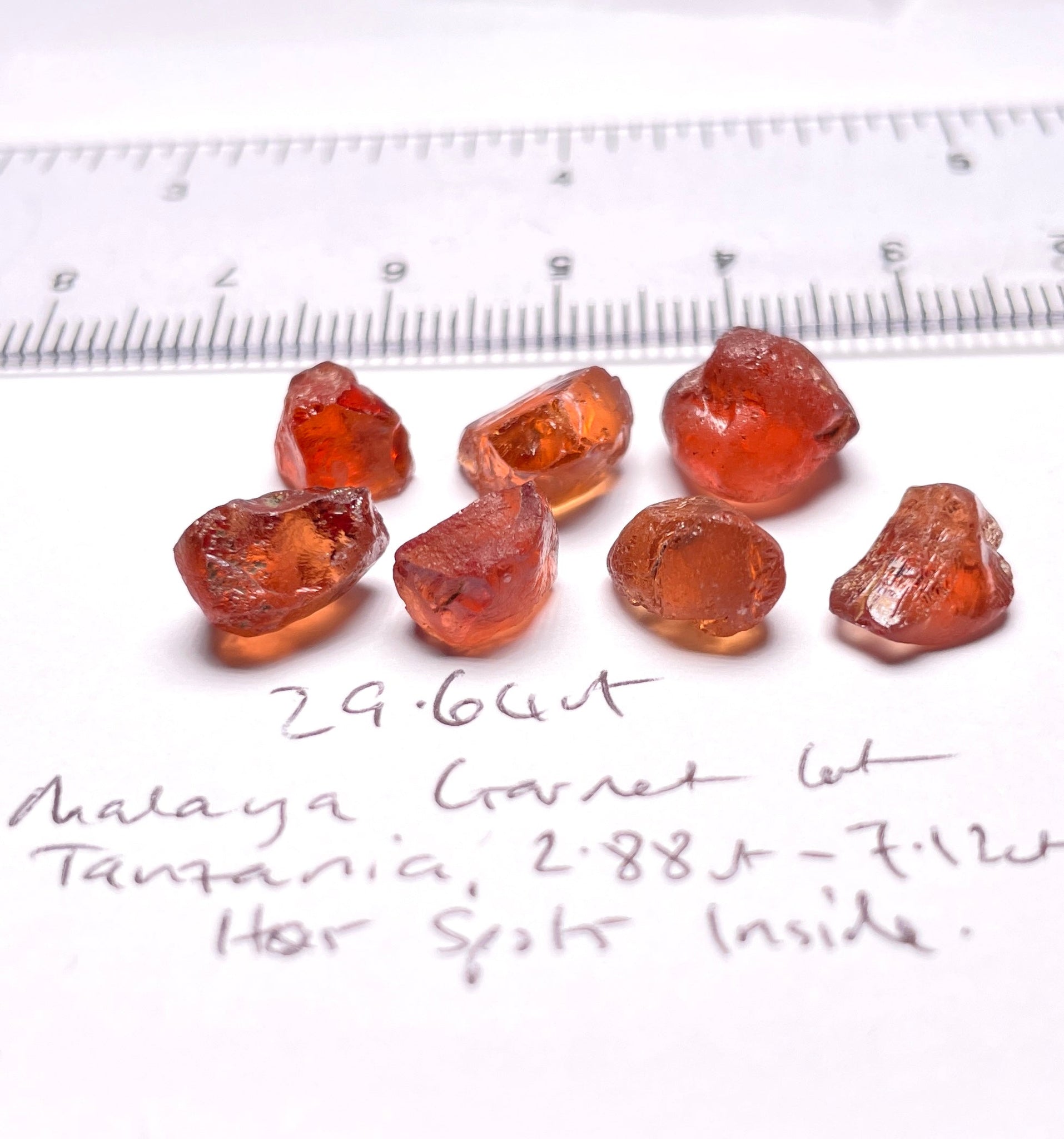 29.64Ct Malaya Garnet Lot Has Spots Inside Tanzania. 2.88Ct To 7.12Ct