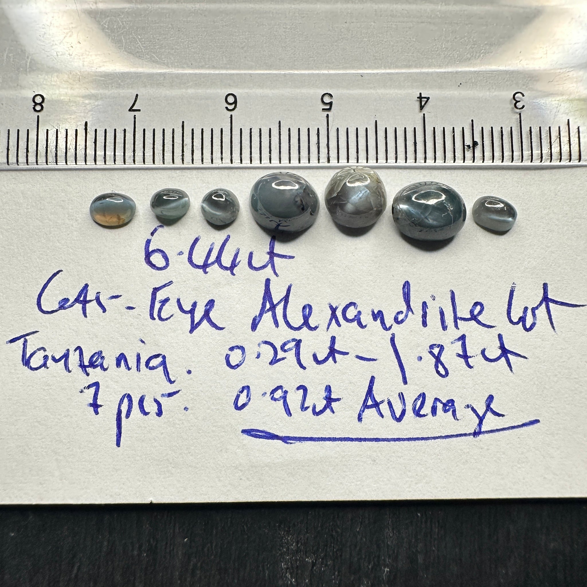 6.44Ct Cats-Eye Alexandrite Lot Tanzania Untreated Unheated. 0.29Ct-1.87Ct. 7Pcs 0.92Ct Average