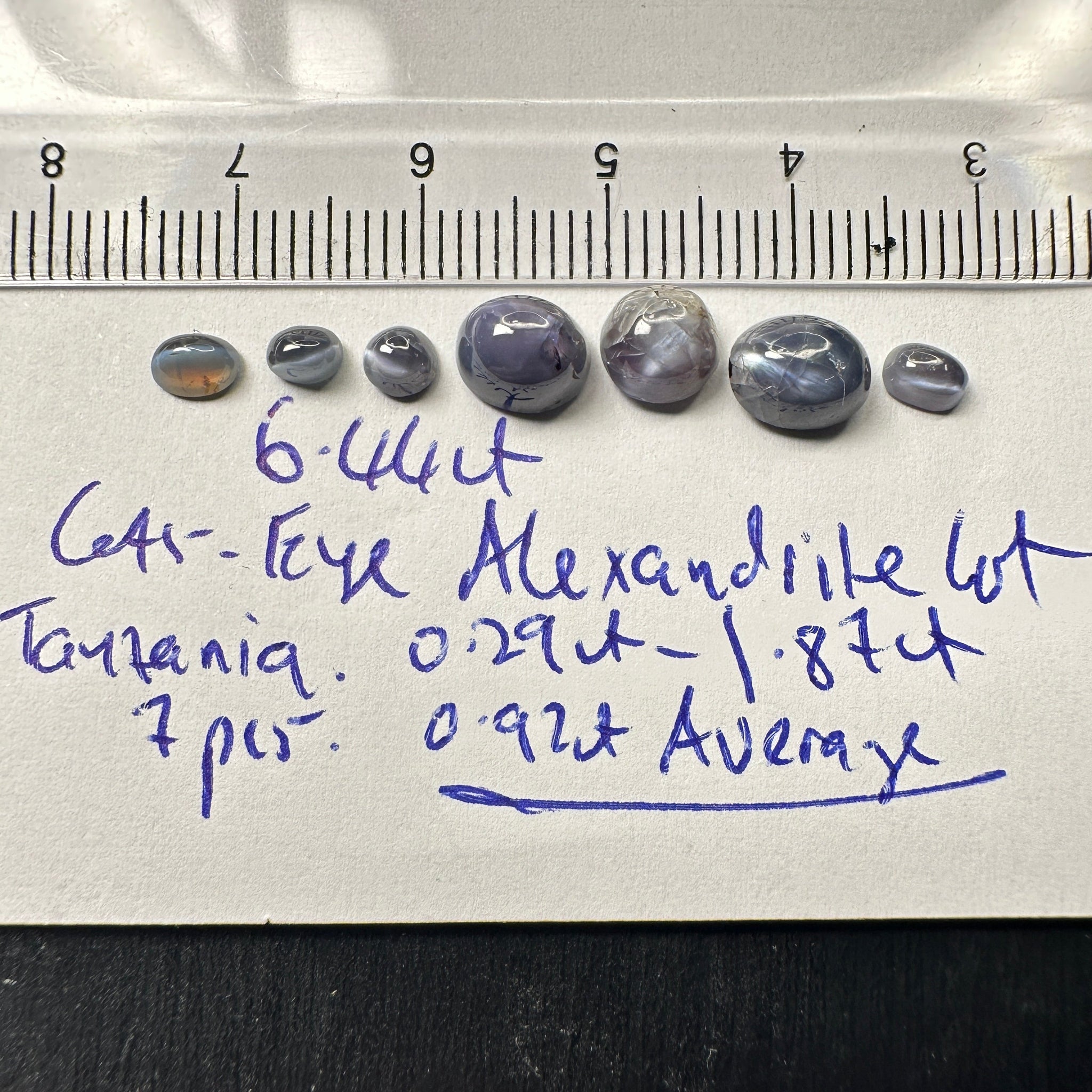 6.44Ct Cats-Eye Alexandrite Lot Tanzania Untreated Unheated. 0.29Ct-1.87Ct. 7Pcs 0.92Ct Average