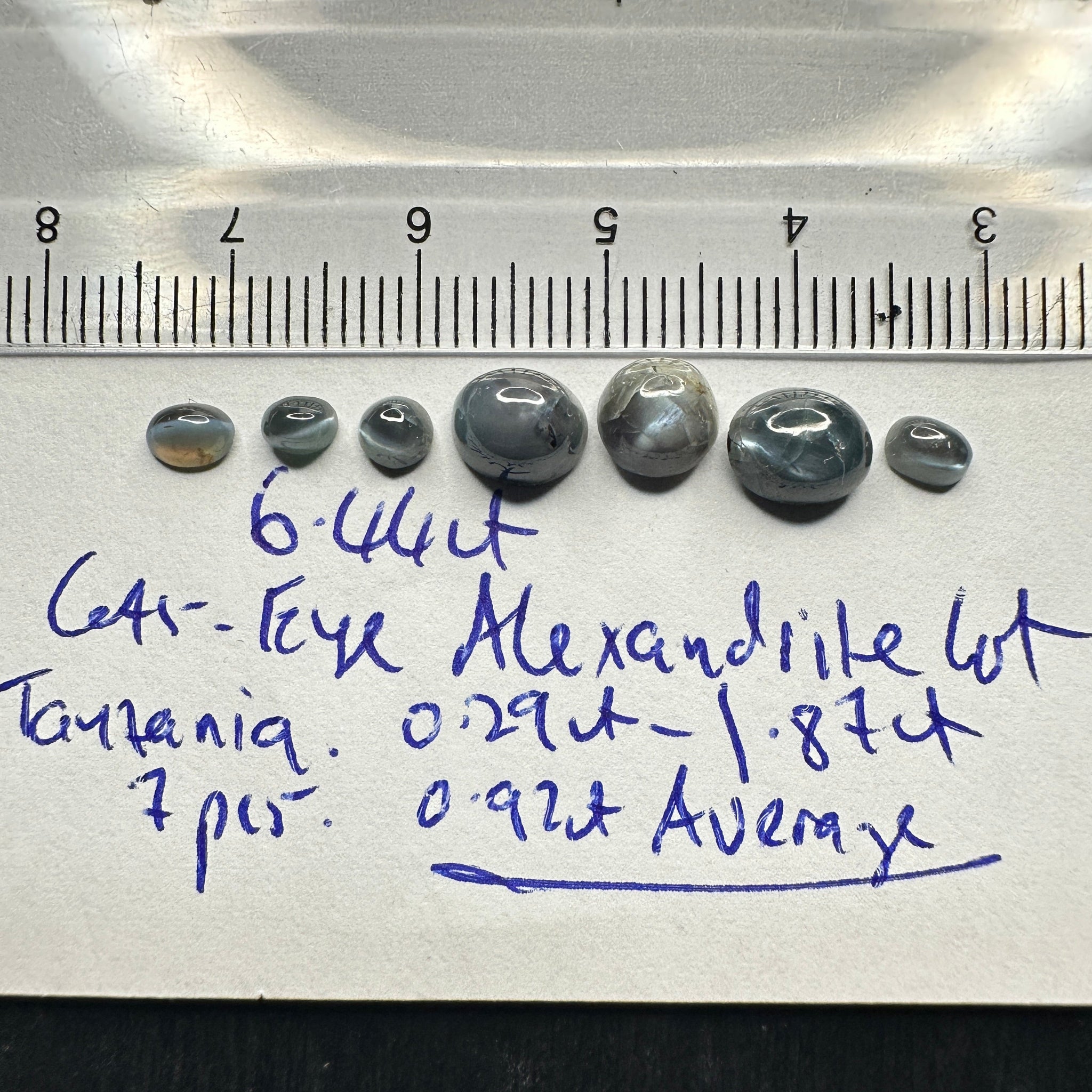 6.44Ct Cats-Eye Alexandrite Lot Tanzania Untreated Unheated. 0.29Ct-1.87Ct. 7Pcs 0.92Ct Average