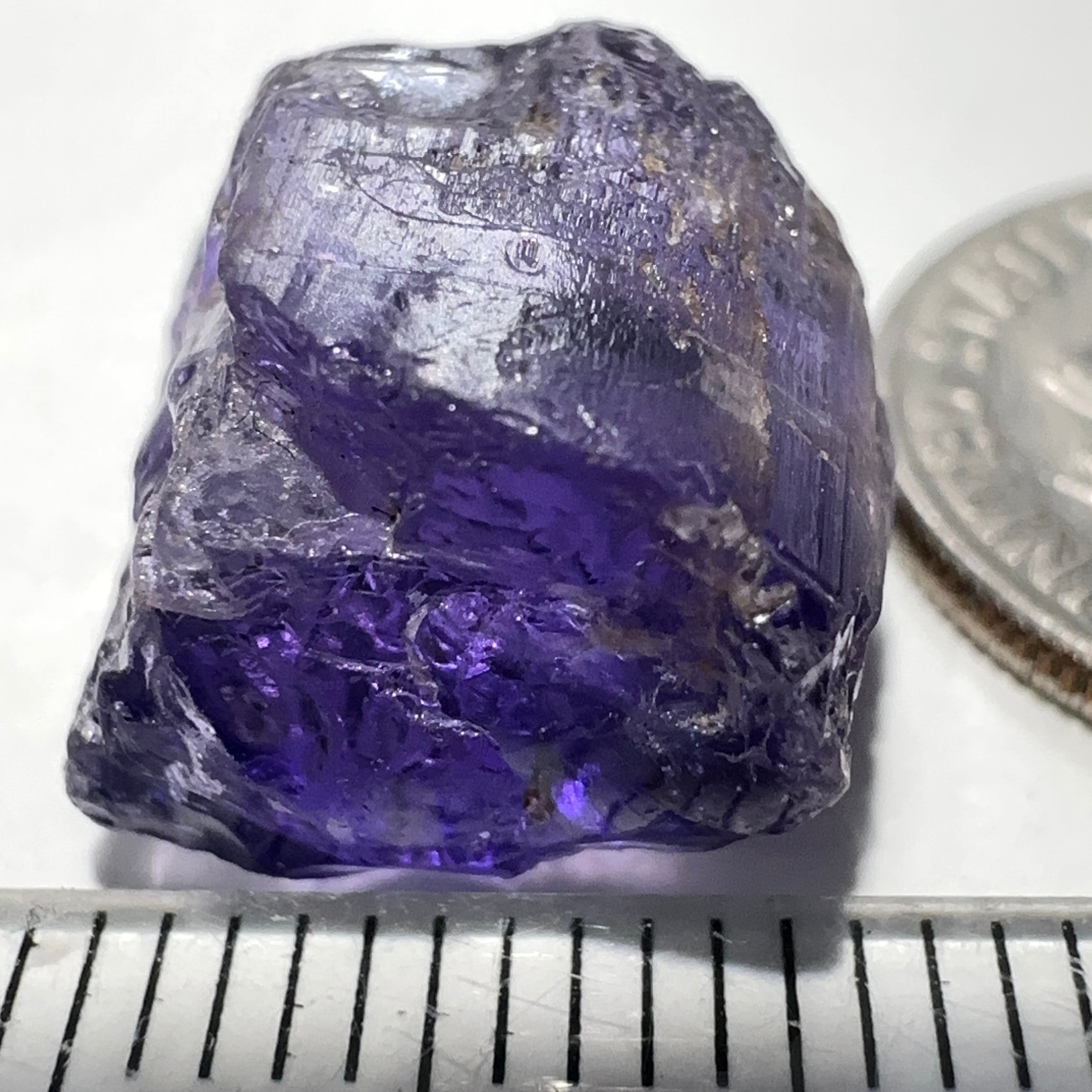 12.14ct Purple Scapolite Crystal, Tanzania, Untreated Unheated. Has a dividing crack, will need to be sawed, one side will be vvs-if clean, the other will be the same but will need some inclusions on the outside removed.