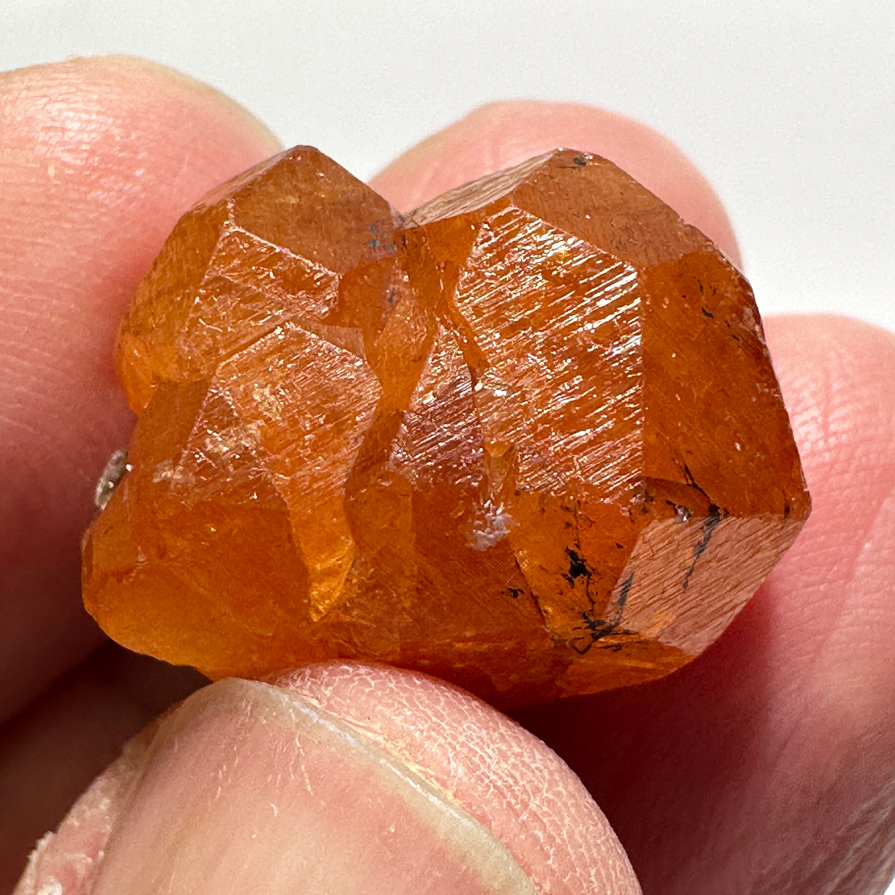 9.80gm / 49.00ct Mandarin Spessartite Garnet Crystal, Loliondo in Tanzania. 21.8 X 17 X 12.6mm, Untreated Unheated