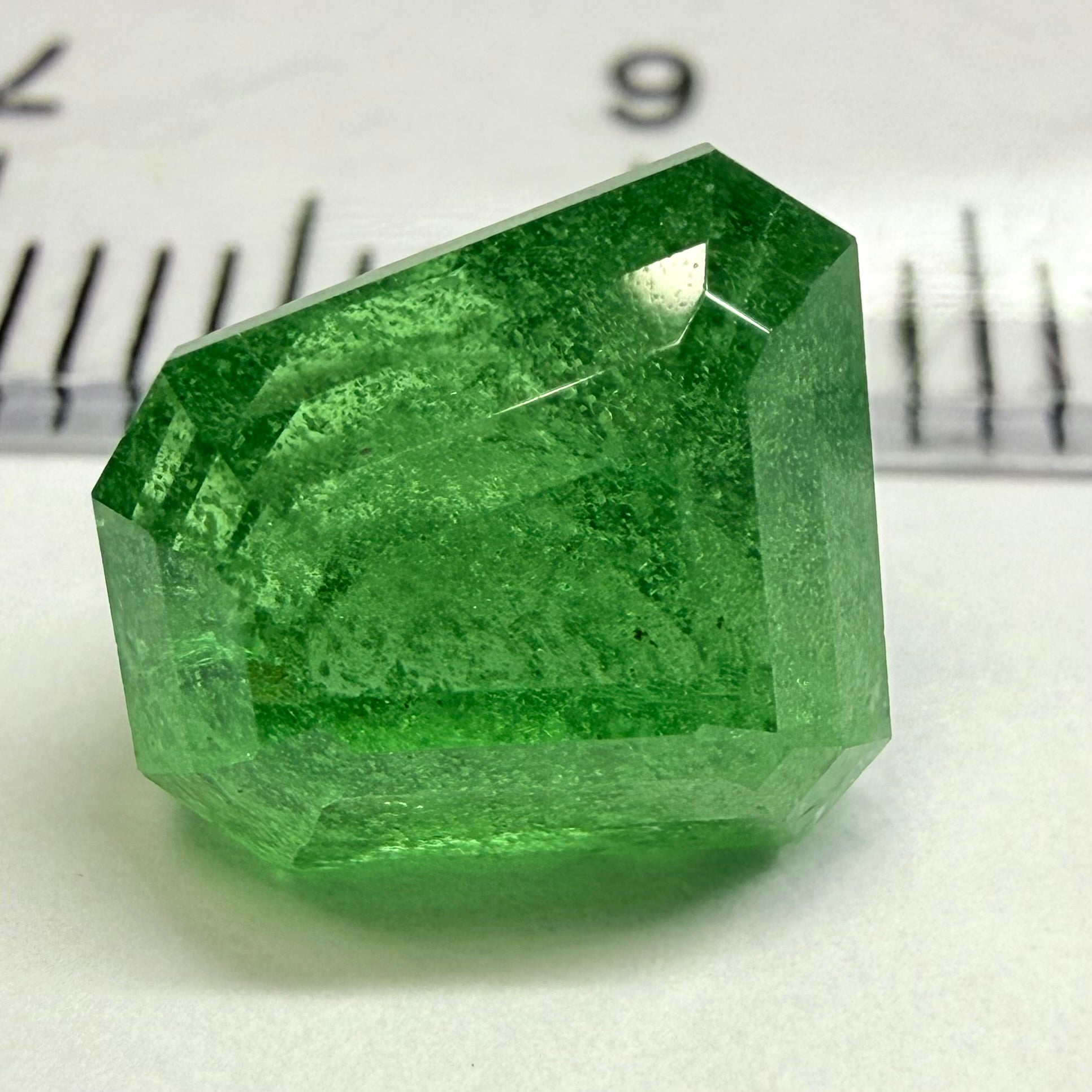 Tsavorite Garnet, Fancy Freeform Cut, 4.39ct, Tanzania, Untreated Unheated, typical sugary type inclusions