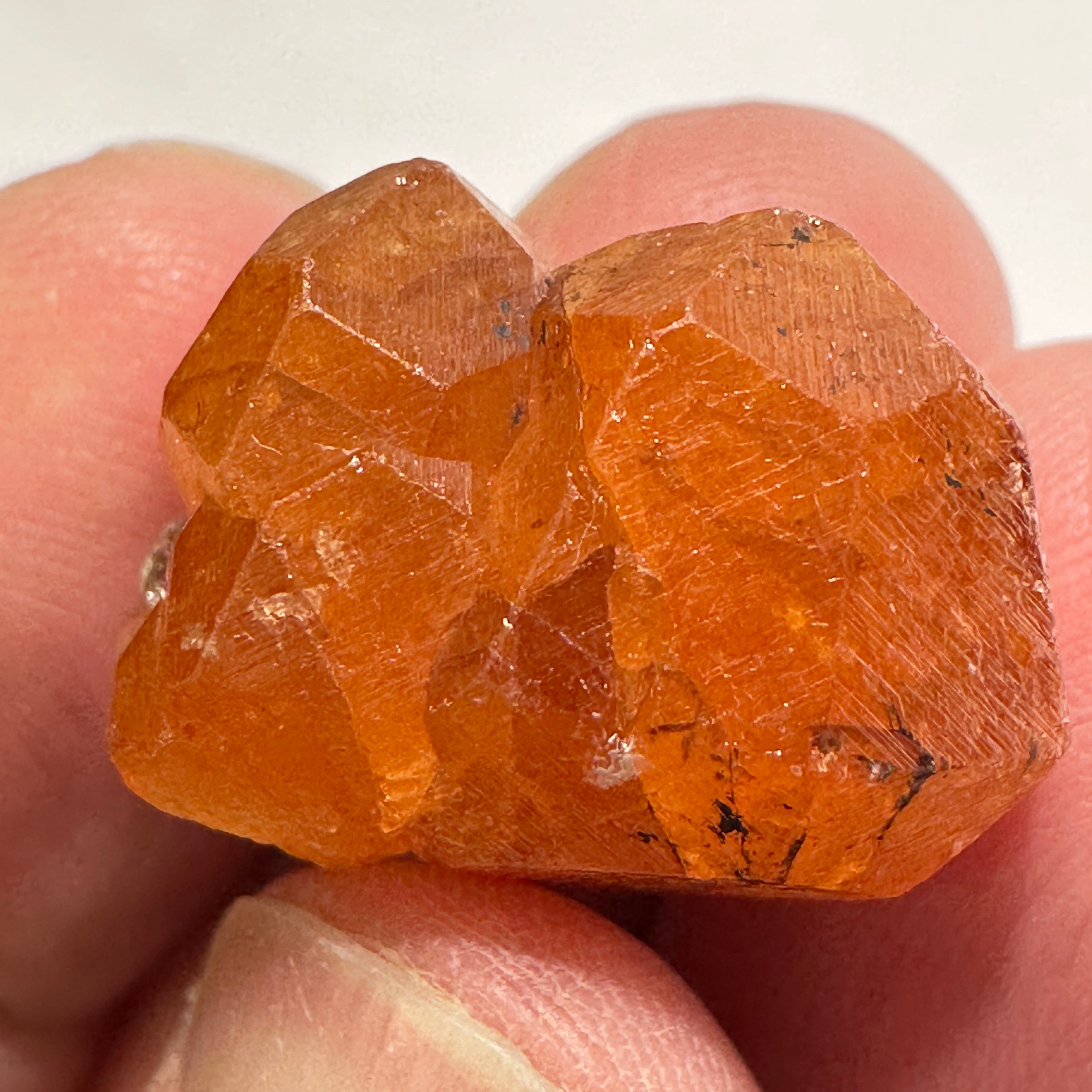9.80gm / 49.00ct Mandarin Spessartite Garnet Crystal, Loliondo in Tanzania. 21.8 X 17 X 12.6mm, Untreated Unheated