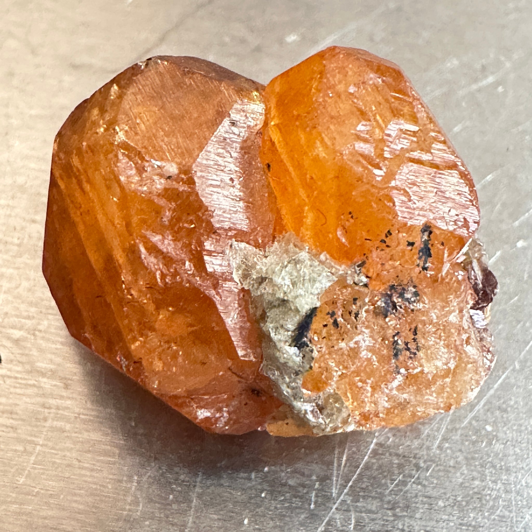 Mandarin Spessartite Garnet Crystal, 9.80gm / 49.00ct, Loliondo in Tanzania. 21.8 X 17 X 12.6mm, Untreated Unheated