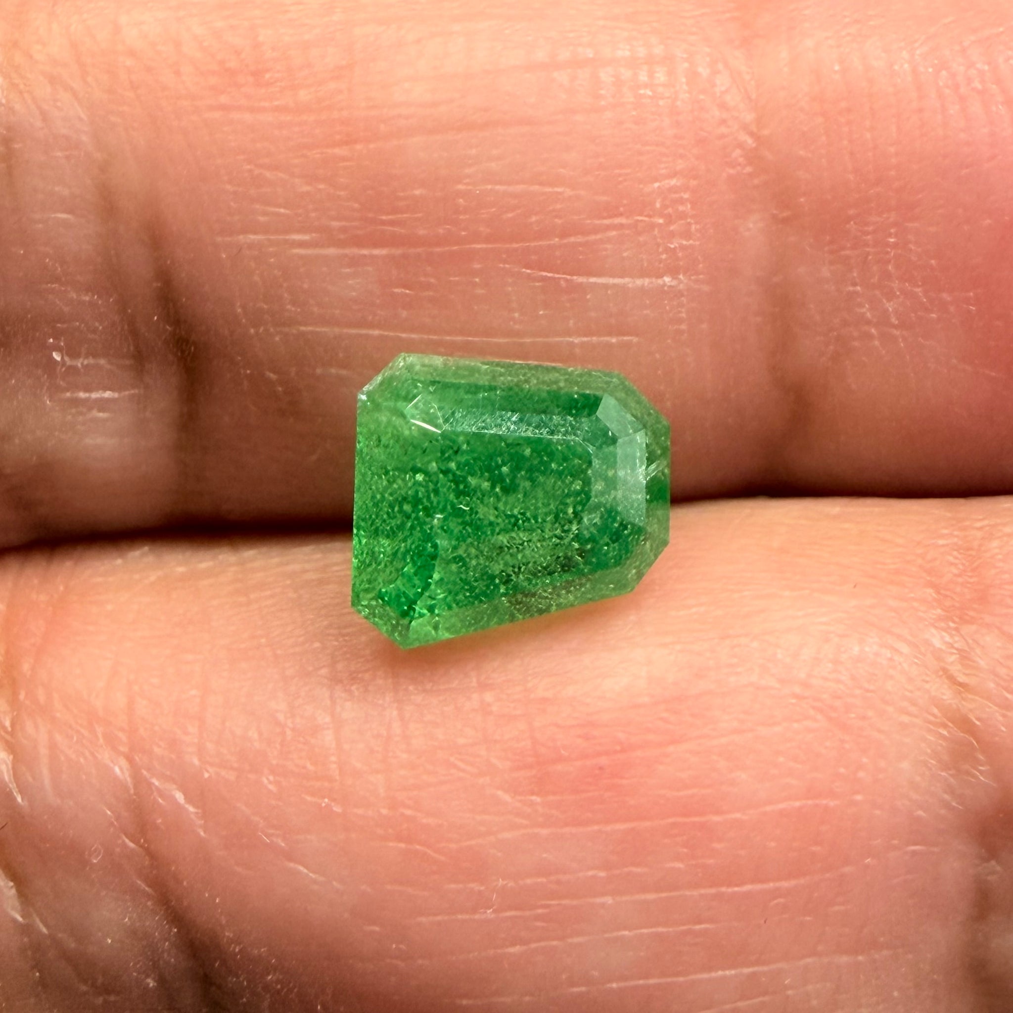 Tsavorite Garnet, Fancy Freeform Cut, 4.39ct, Tanzania, Untreated Unheated, typical sugary type inclusions