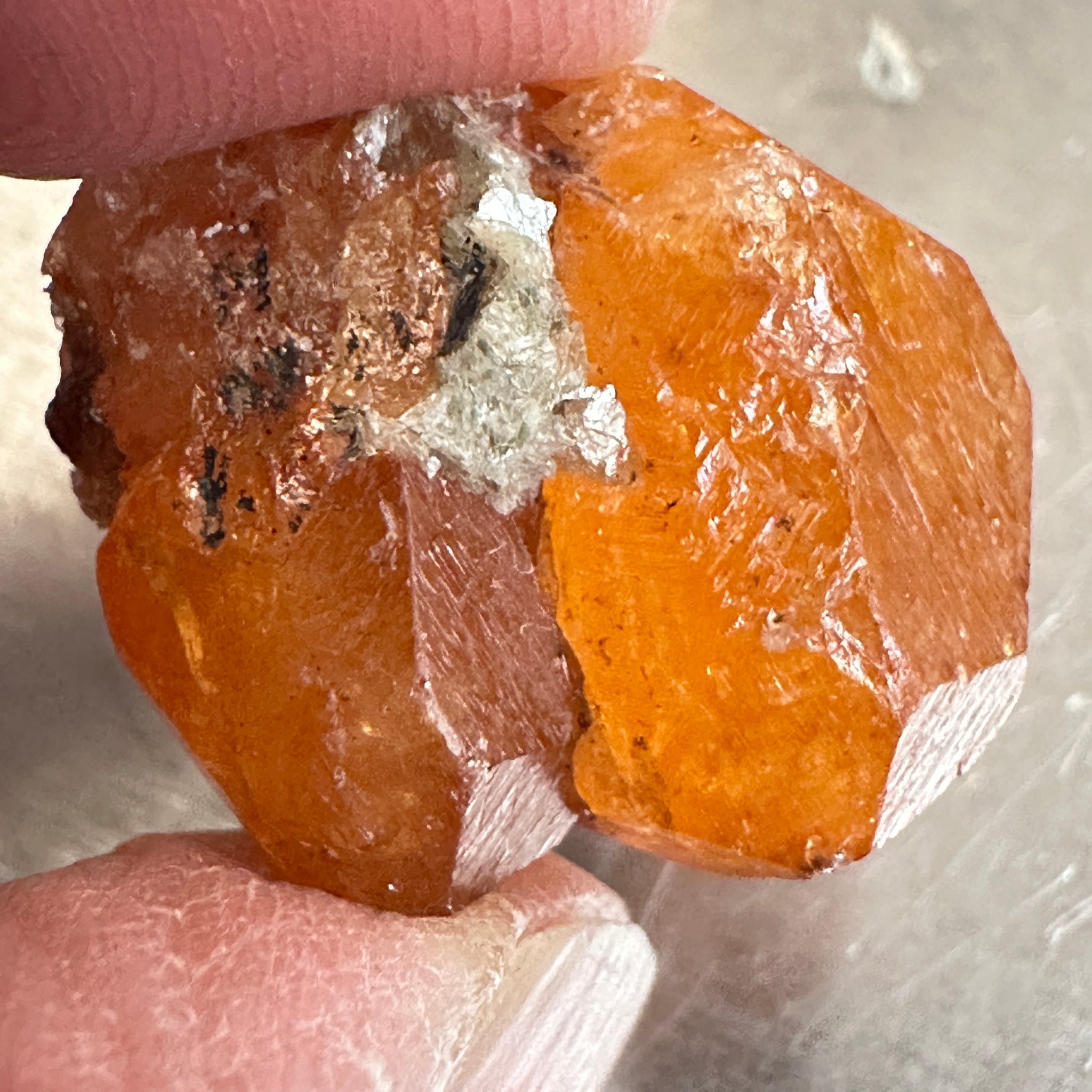 Mandarin Spessartite Garnet Crystal, 9.80gm / 49.00ct, Loliondo in Tanzania. 21.8 X 17 X 12.6mm, Untreated Unheated