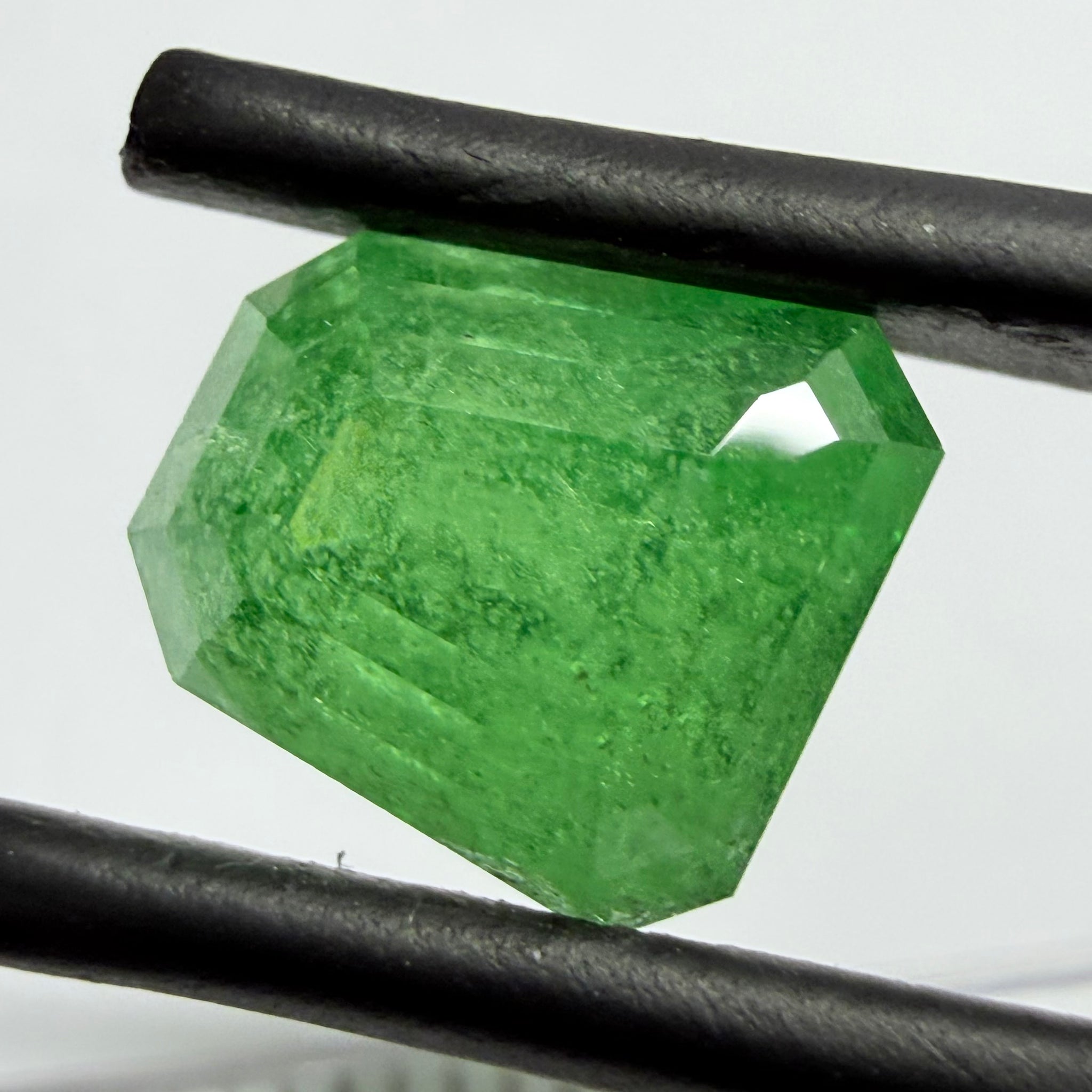 Tsavorite Garnet, Fancy Freeform Cut, 4.39ct, Tanzania, Untreated Unheated, typical sugary type inclusions