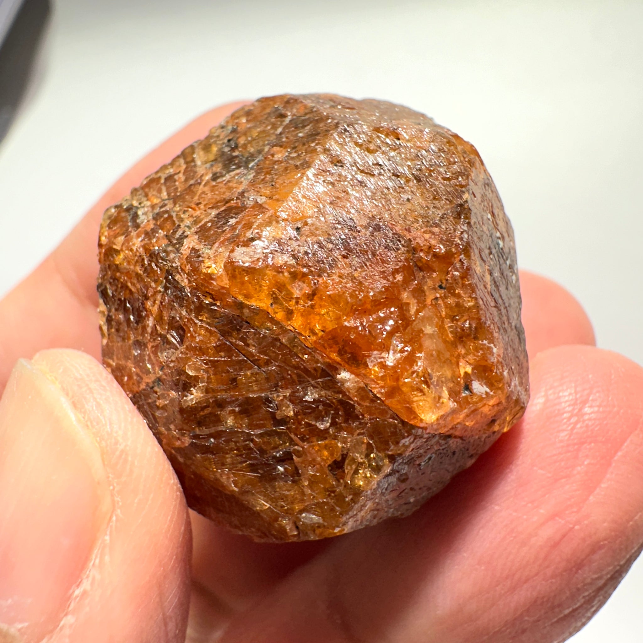 Mandarin Spessartite Garnet Crystal, 52.10gm / 260.50ct, Loliondo in Tanzania. 28.8 X 30.8 X 22mm, Untreated Unheated