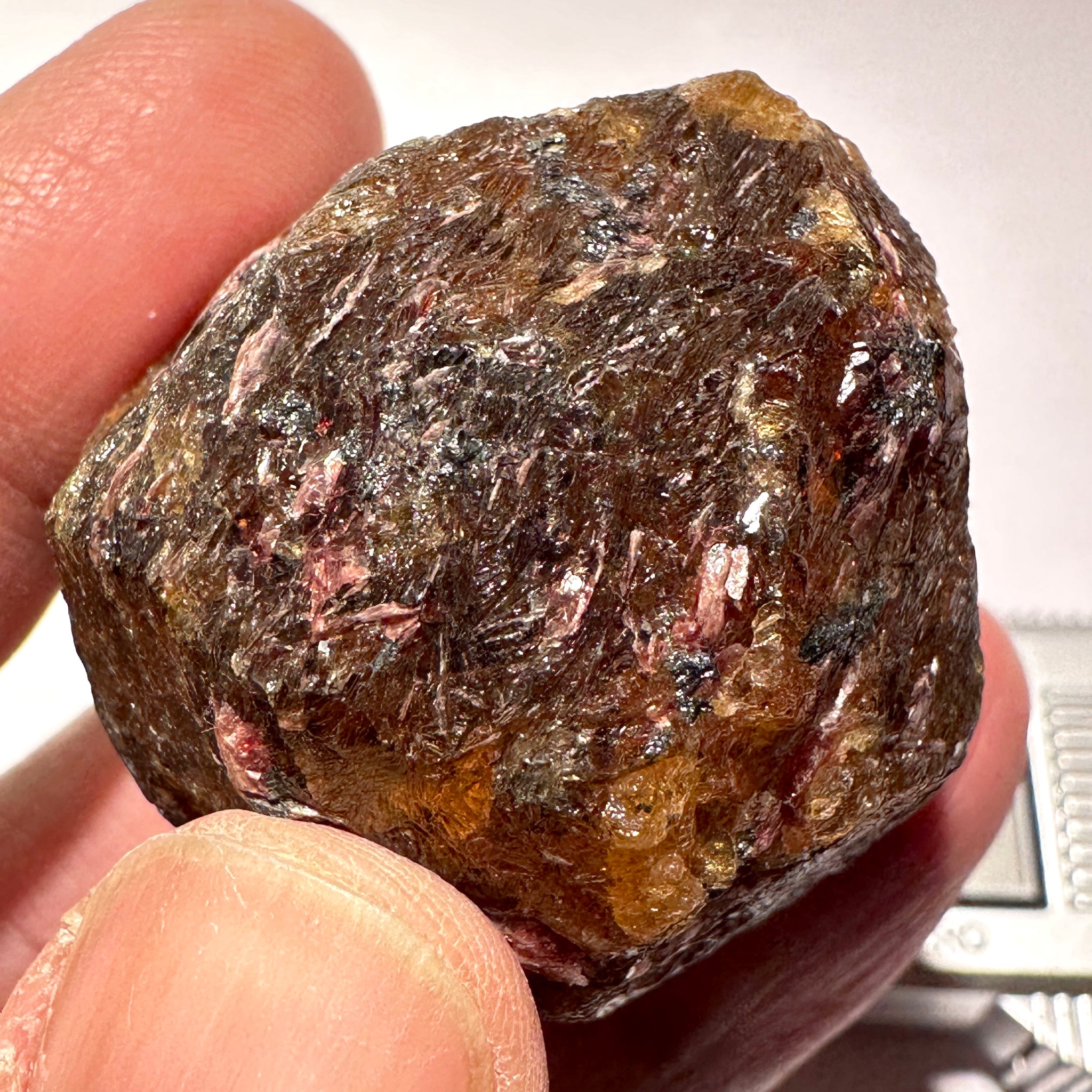 Mandarin Spessartite Garnet Crystal, 98gm / 490ct, Loliondo in Tanzania. 35.2 X 36.4 X 36.2mm, Untreated Unheated