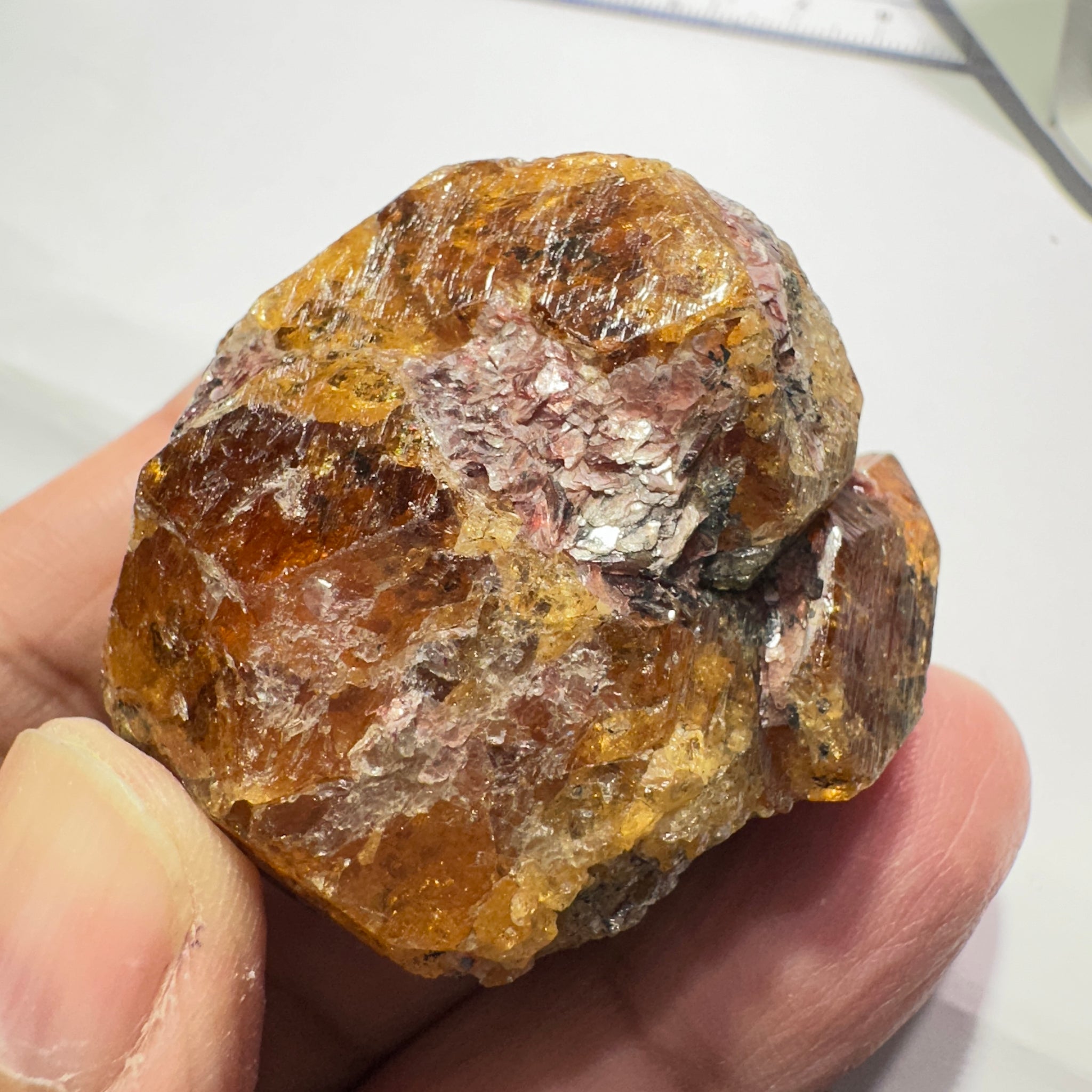 Mandarin Spessartite Garnet Crystal 95.30gm, 45 x 41 x 29mm, Untreated Unheated