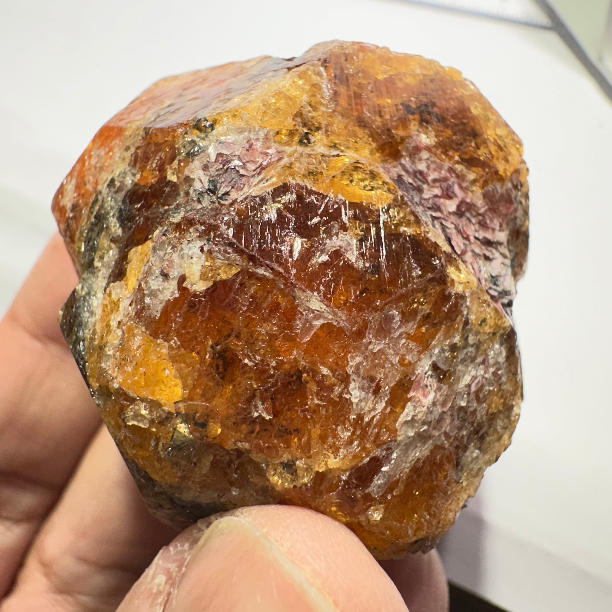 Mandarin Spessartite Garnet Crystal 95.30gm, 45 x 41 x 29mm, Untreated Unheated