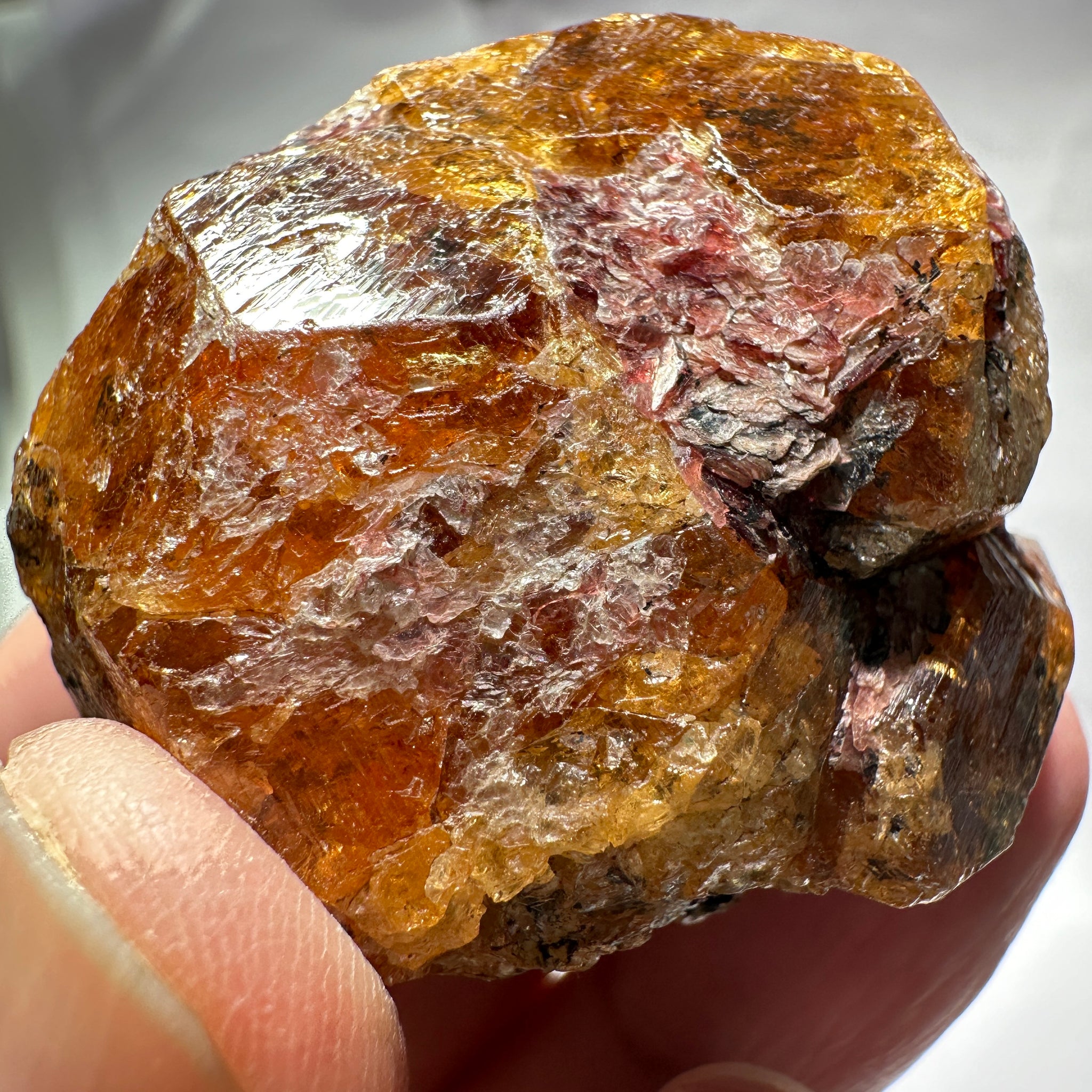 Mandarin Spessartite Garnet Crystal 95.30gm, 45 x 41 x 29mm, Untreated Unheated
