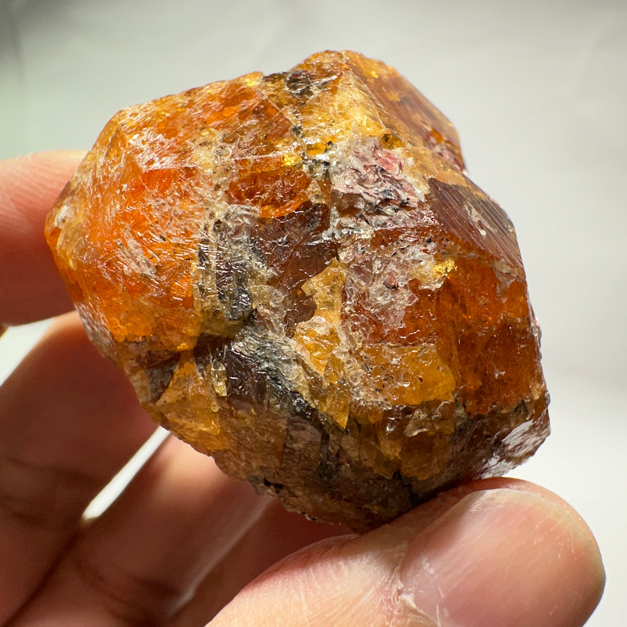Mandarin Spessartite Garnet Crystal 95.30gm, 45 x 41 x 29mm, Untreated Unheated