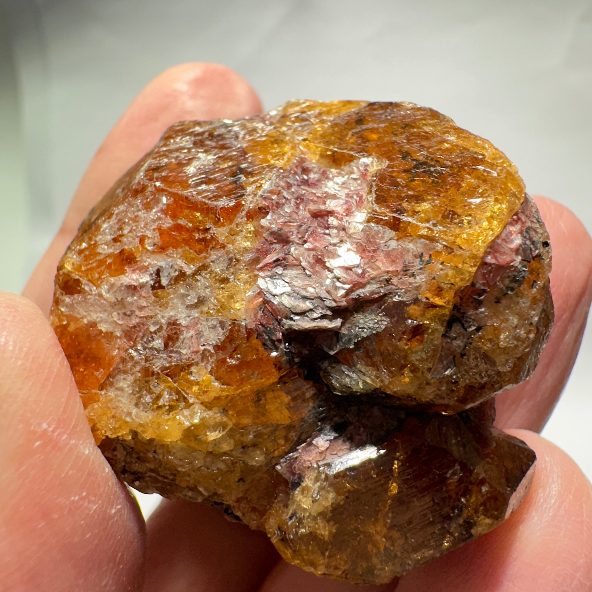 Mandarin Spessartite Garnet Crystal 95.30gm, 45 x 41 x 29mm, Untreated Unheated