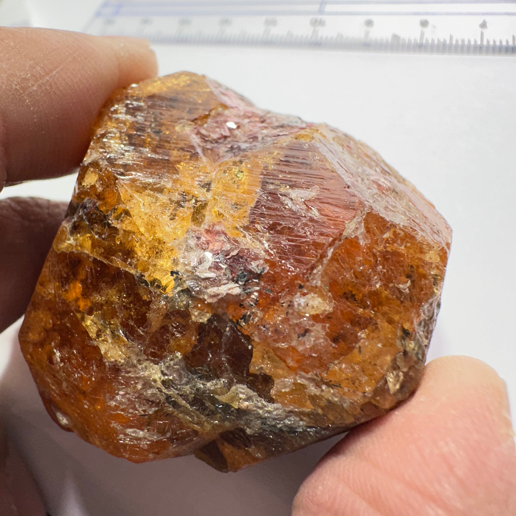Mandarin Spessartite Garnet Crystal 95.30gm, 45 x 41 x 29mm, Untreated Unheated