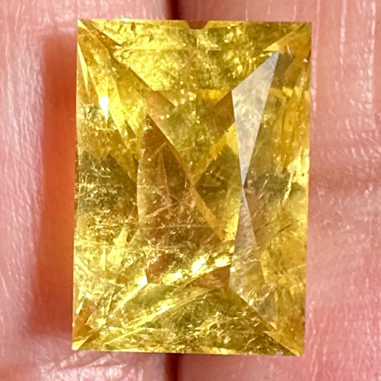 Vivid Intense Yellow Golden Danburite, 8.035ct, Tanzania, Untreated Unheated. Slightly included. Super rare. High brilliance and vivid. Precision Cut. 12.8 x 9 x 8.8mm