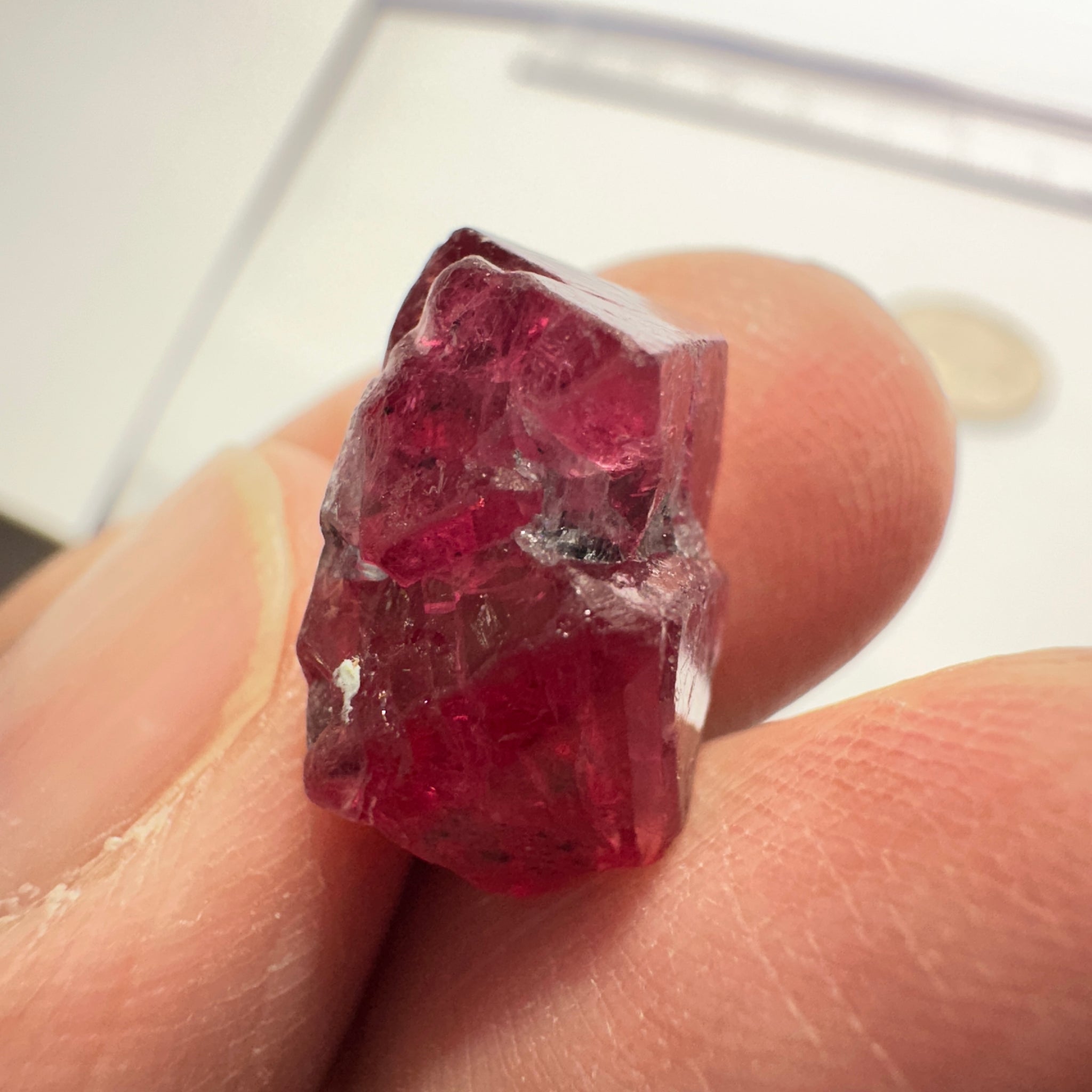 Mahenge Red Spinel Crystal, 13.48ct, Twin Crystal, Mahenge, Tanzania, Untreated Unheated - Tiny Facetable Portions. 15.9 x 9 x 8.8 mm