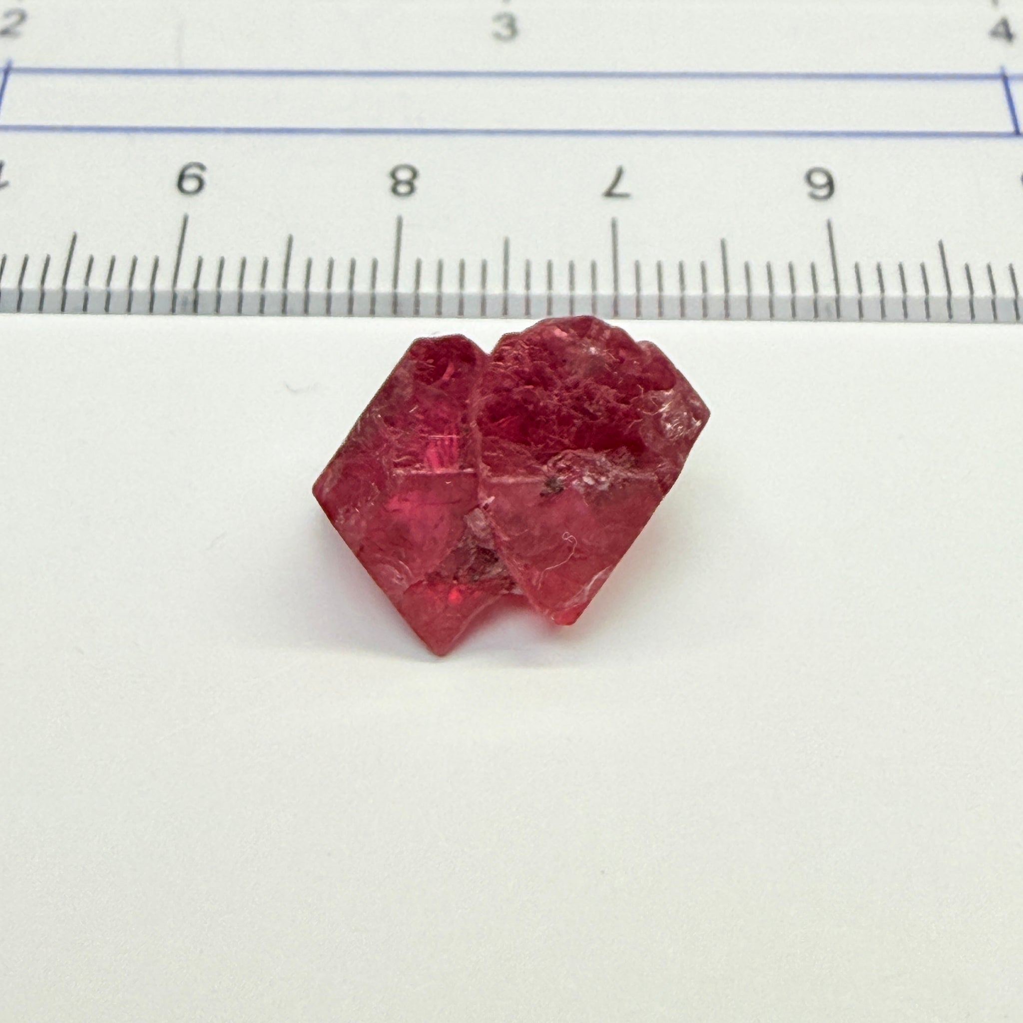 Mahenge Red Spinel Crystal, 13.48ct, Twin Crystal, Mahenge, Tanzania, Untreated Unheated - Tiny Facetable Portions. 15.9 x 9 x 8.8 mm