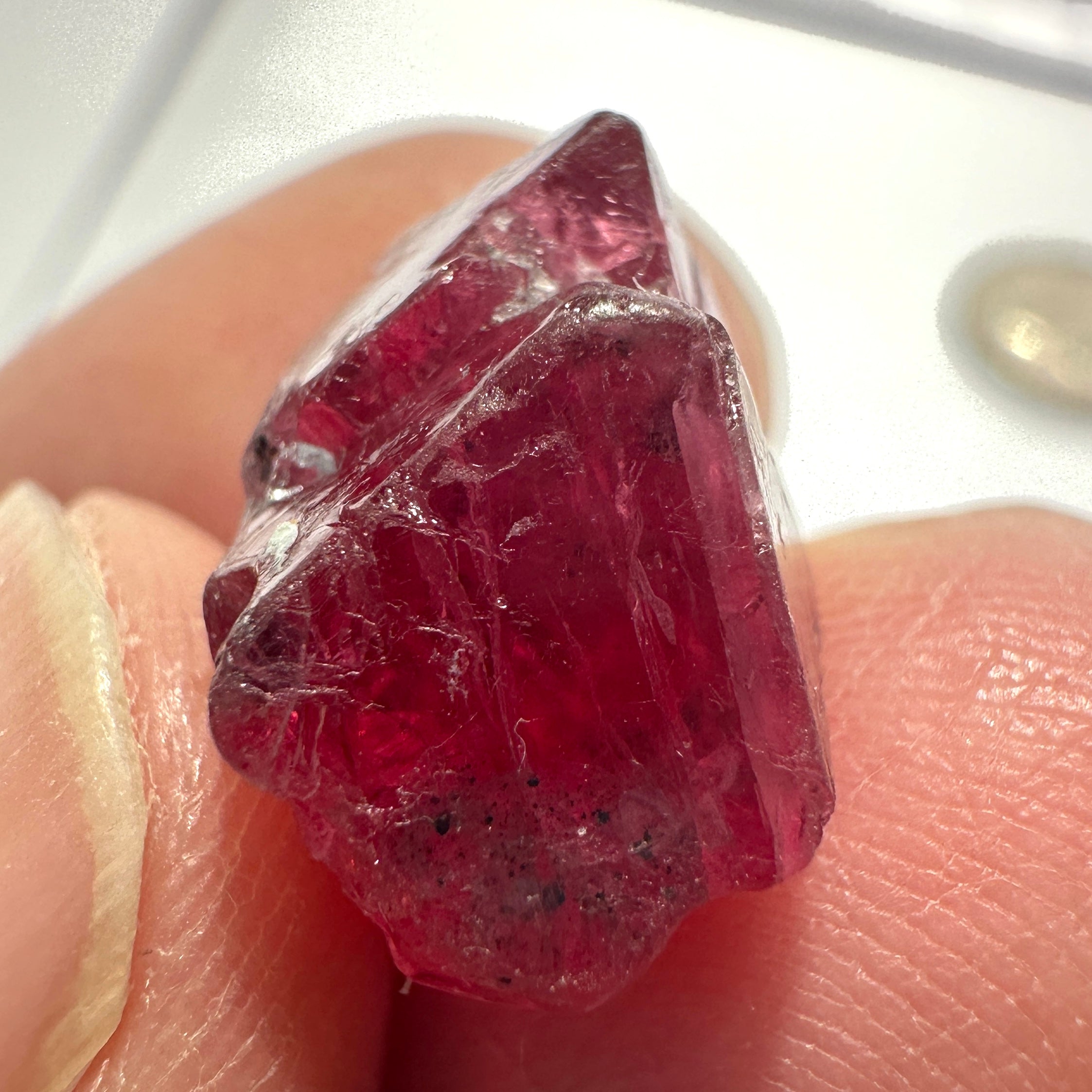 13.48ct Mahenge Red Spinel Crystal, Twin Crystal, Mahenge, Tanzania, Untreated Unheated - Tiny Facetable Portions. 15.9 x 9 x 8.8 mm