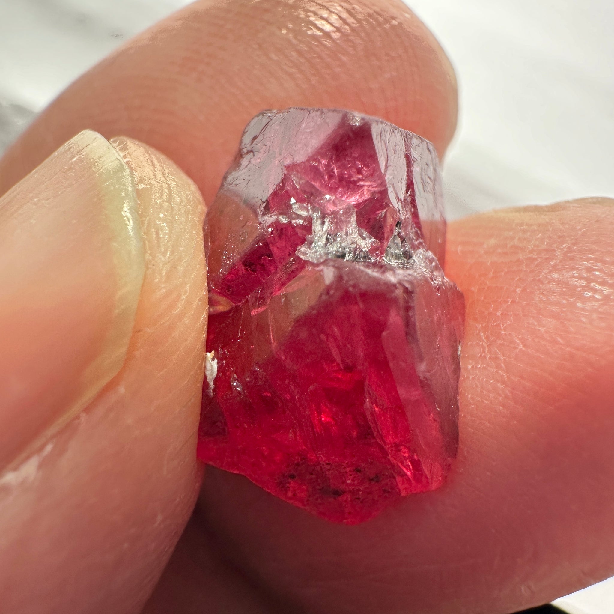 Mahenge Red Spinel Crystal, 13.48ct, Twin Crystal, Mahenge, Tanzania, Untreated Unheated - Tiny Facetable Portions. 15.9 x 9 x 8.8 mm