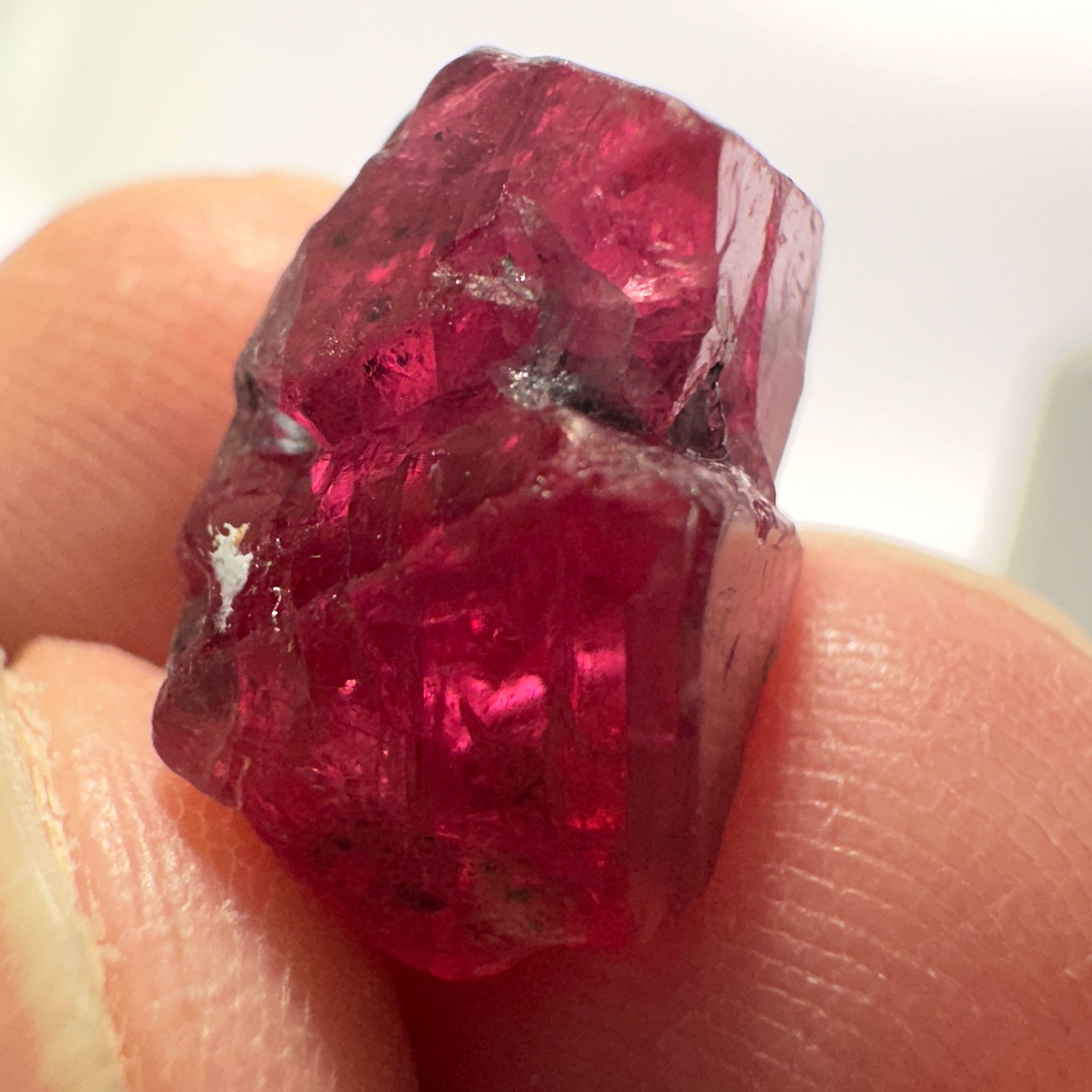 Mahenge Red Spinel Crystal, 13.48ct, Twin Crystal, Mahenge, Tanzania, Untreated Unheated - Tiny Facetable Portions. 15.9 x 9 x 8.8 mm