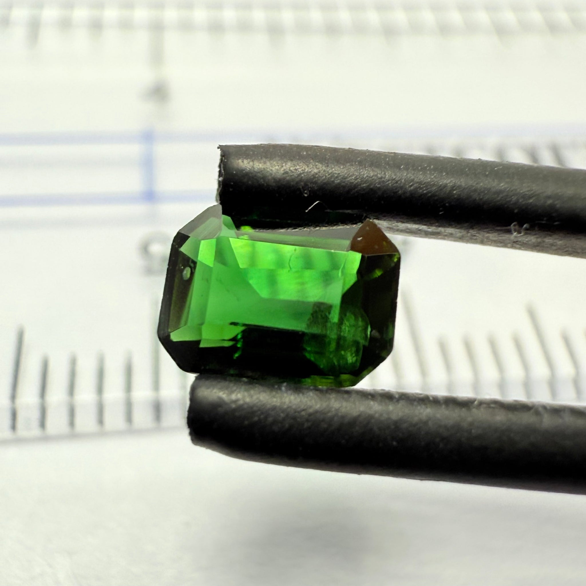 Chrome Tourmaline, 0.54ct, Landanai, Tanzania, Untreated Unheated, native cut, slight dent on a crown facet, priced accordingly