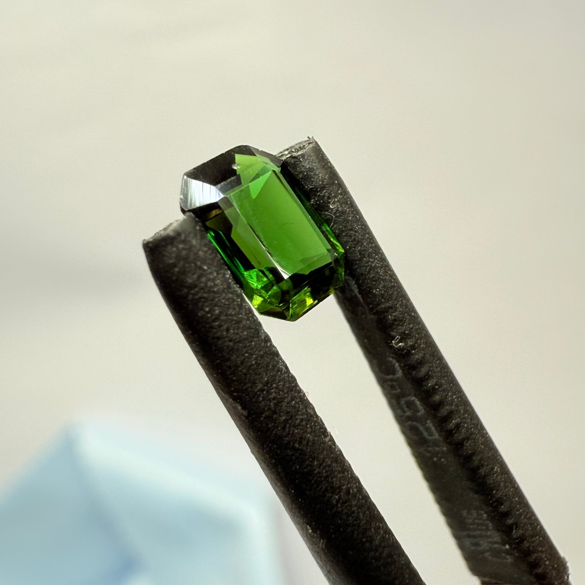 Chrome Tourmaline, 0.54ct, Landanai, Tanzania, Untreated Unheated, native cut, slight dent on a crown facet, priced accordingly