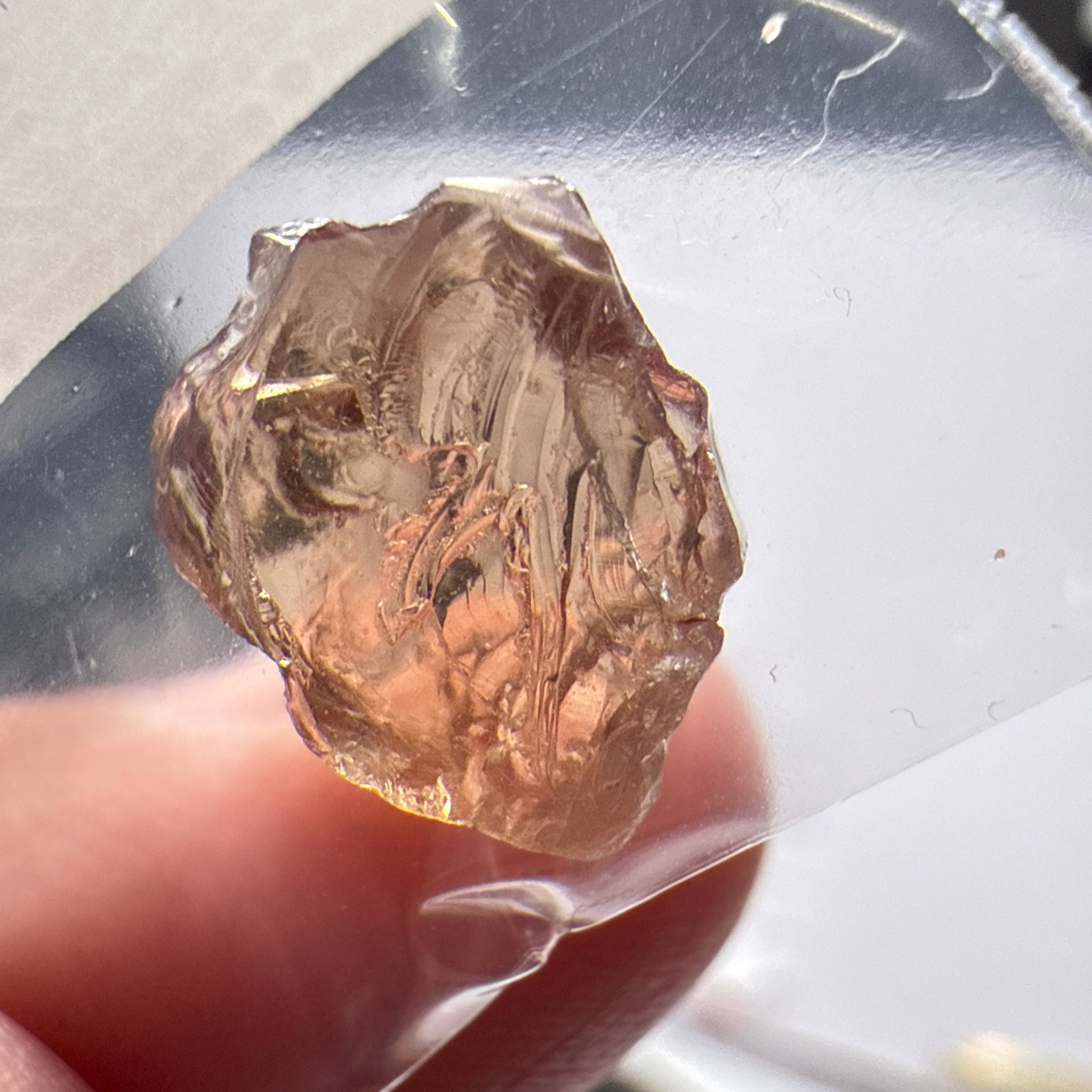 Malaya Garnet, 6.44ct, Tanzania, Untreated Unheated, inclusion on the outside, see marked circle, rest faint needles, shape flattish, see pics