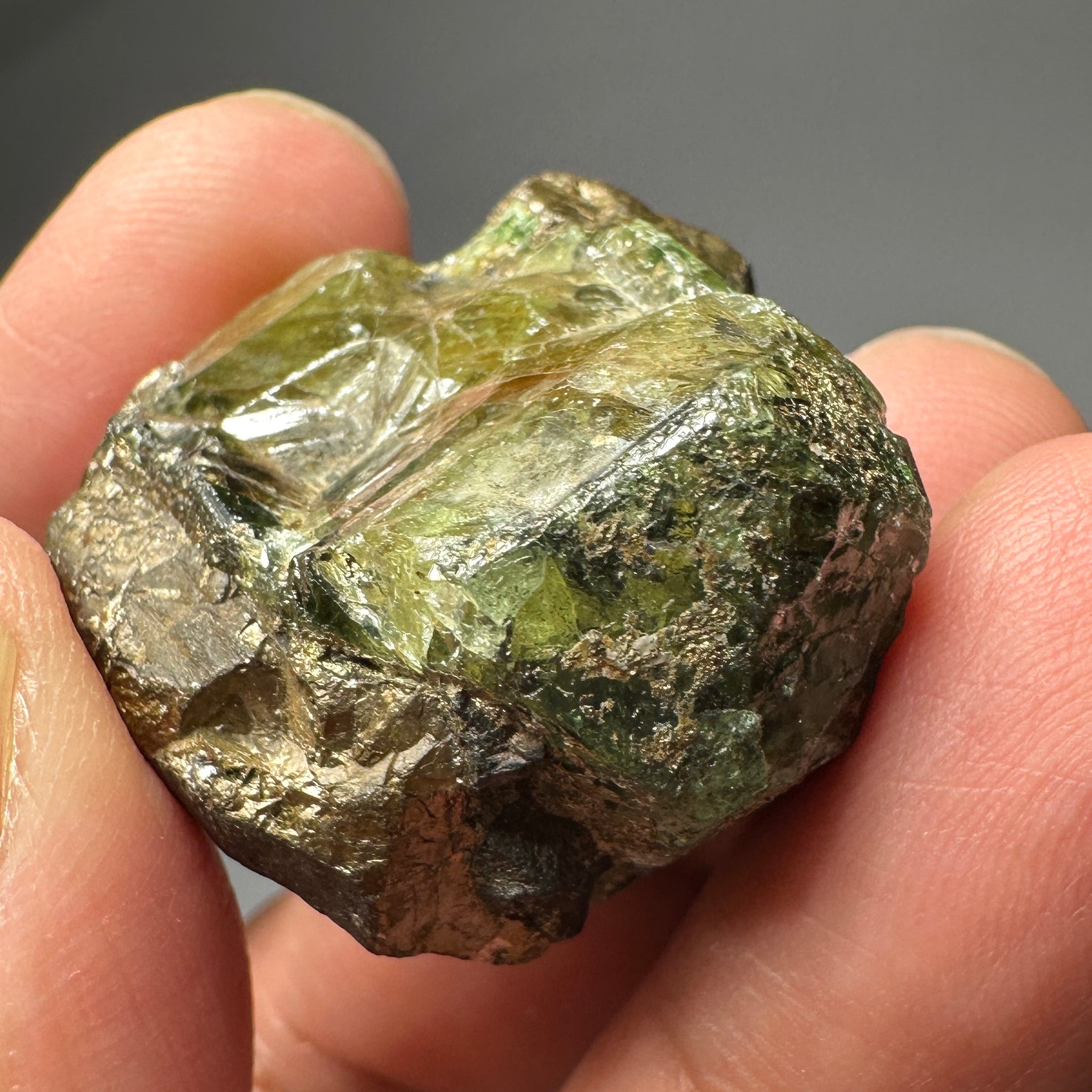Diopside and Tsavorite with Pyrite on matrix, 172.96ct / 34.59gm, Mirerani, Tanzania, Untreated Unheated, a fantastic double sided crystal, see video of the other side. 3.35 x 3.26 x 2.09cm