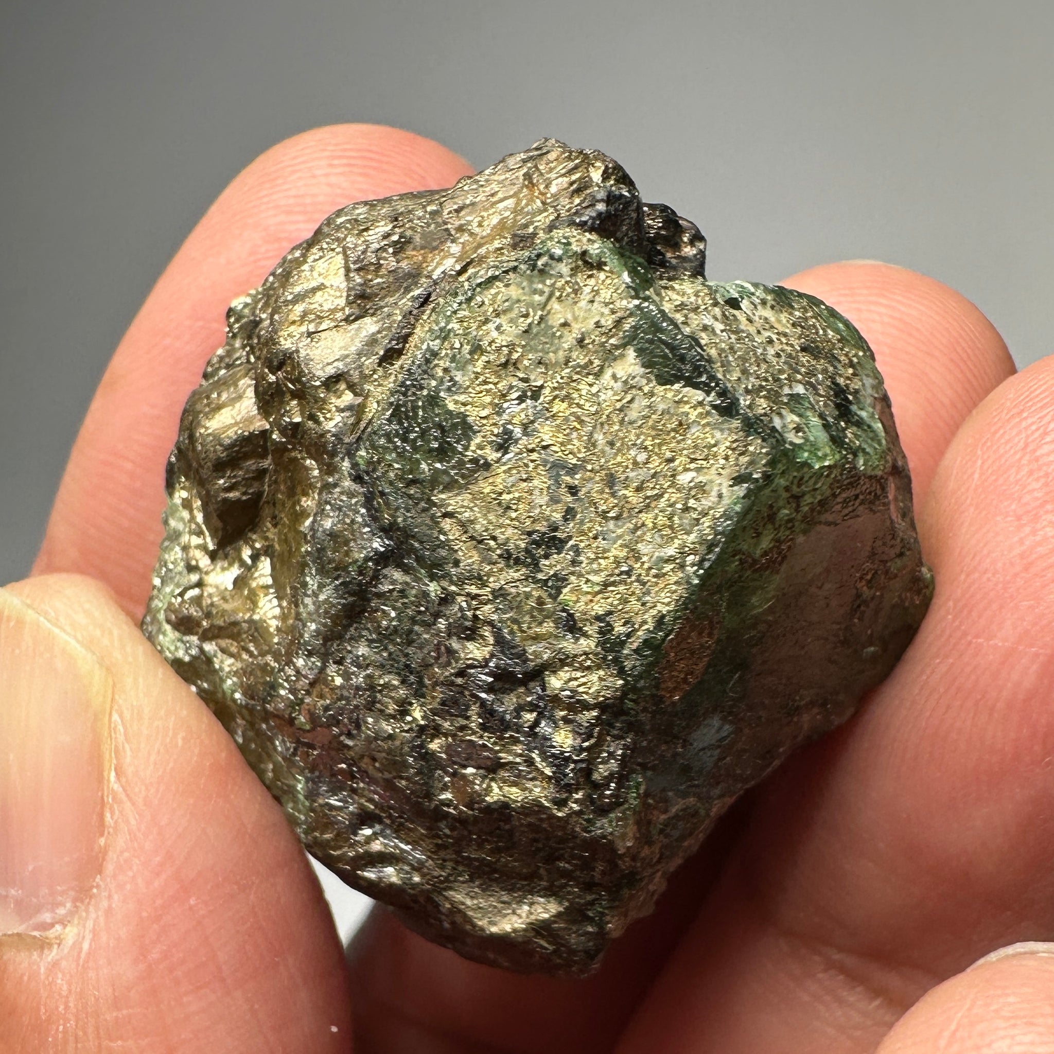 Diopside and Tsavorite with Pyrite on matrix, 172.96ct / 34.59gm, Mirerani, Tanzania, Untreated Unheated, a fantastic double sided crystal, see video of the other side. 3.35 x 3.26 x 2.09cm