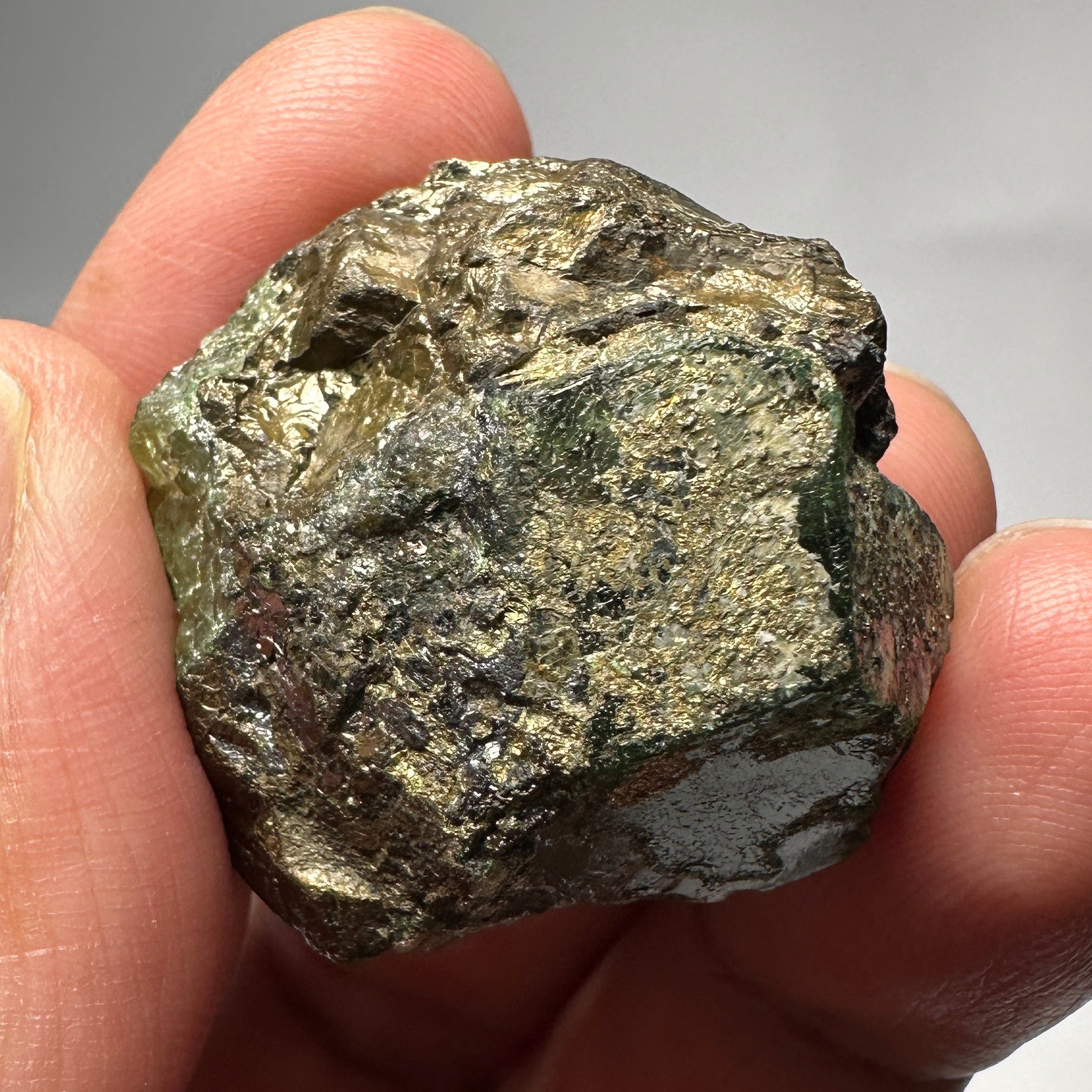 Diopside and Tsavorite with Pyrite on matrix, 172.96ct / 34.59gm, Mirerani, Tanzania, Untreated Unheated, a fantastic double sided crystal, see video of the other side. 3.35 x 3.26 x 2.09cm