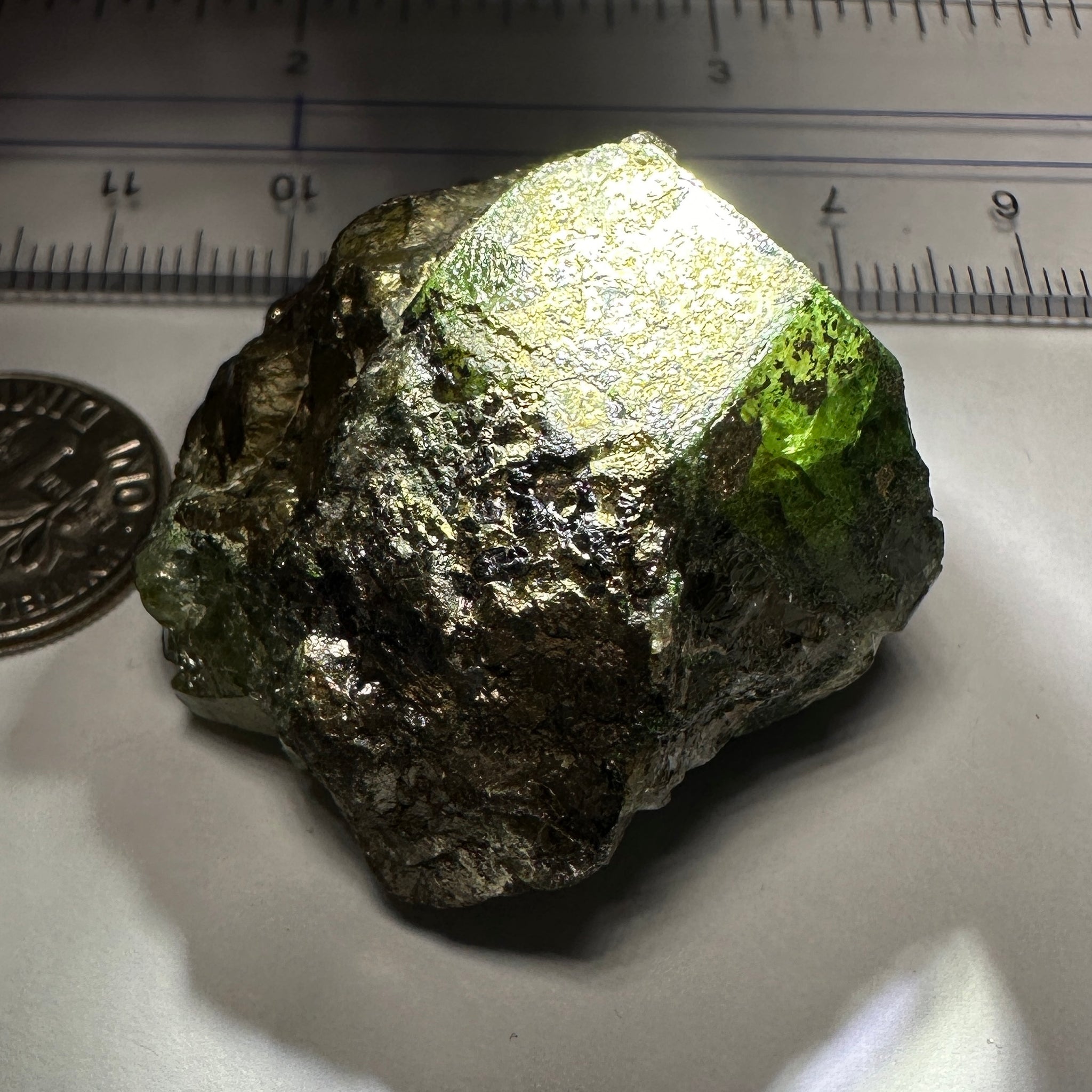 Diopside and Tsavorite with Pyrite on matrix, 172.96ct / 34.59gm, Mirerani, Tanzania, Untreated Unheated, a fantastic double sided crystal, see video of the other side. 3.35 x 3.26 x 2.09cm