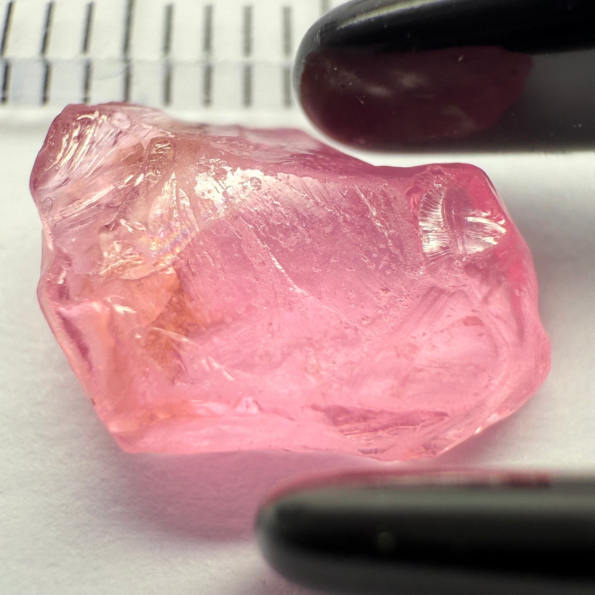 Pink Spinel, Baby Pink, 3.40ct, Tanzania, Untreated Unheated, slight inclusion on the outer skin, comes off on preform, rest just silky, flattish shape, set into jewellery as is, setting idea of what it would look like in a ring is shown