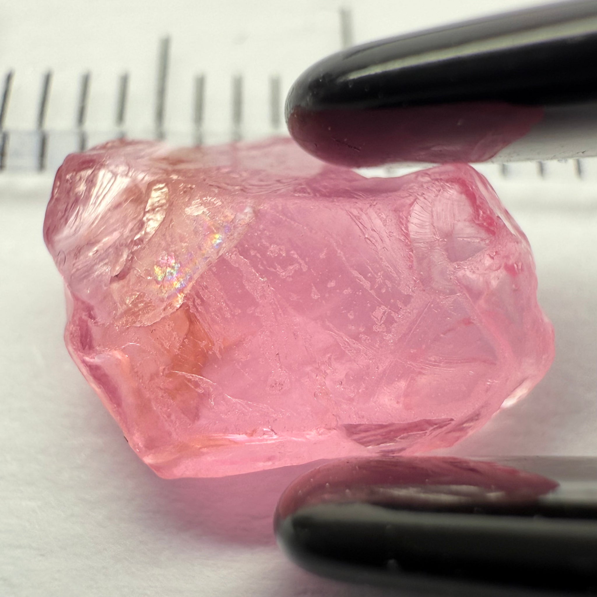 Pink Spinel, Baby Pink, 3.40ct, Tanzania, Untreated Unheated, slight inclusion on the outer skin, comes off on preform, rest just silky, flattish shape, set into jewellery as is, setting idea of what it would look like in a ring is shown